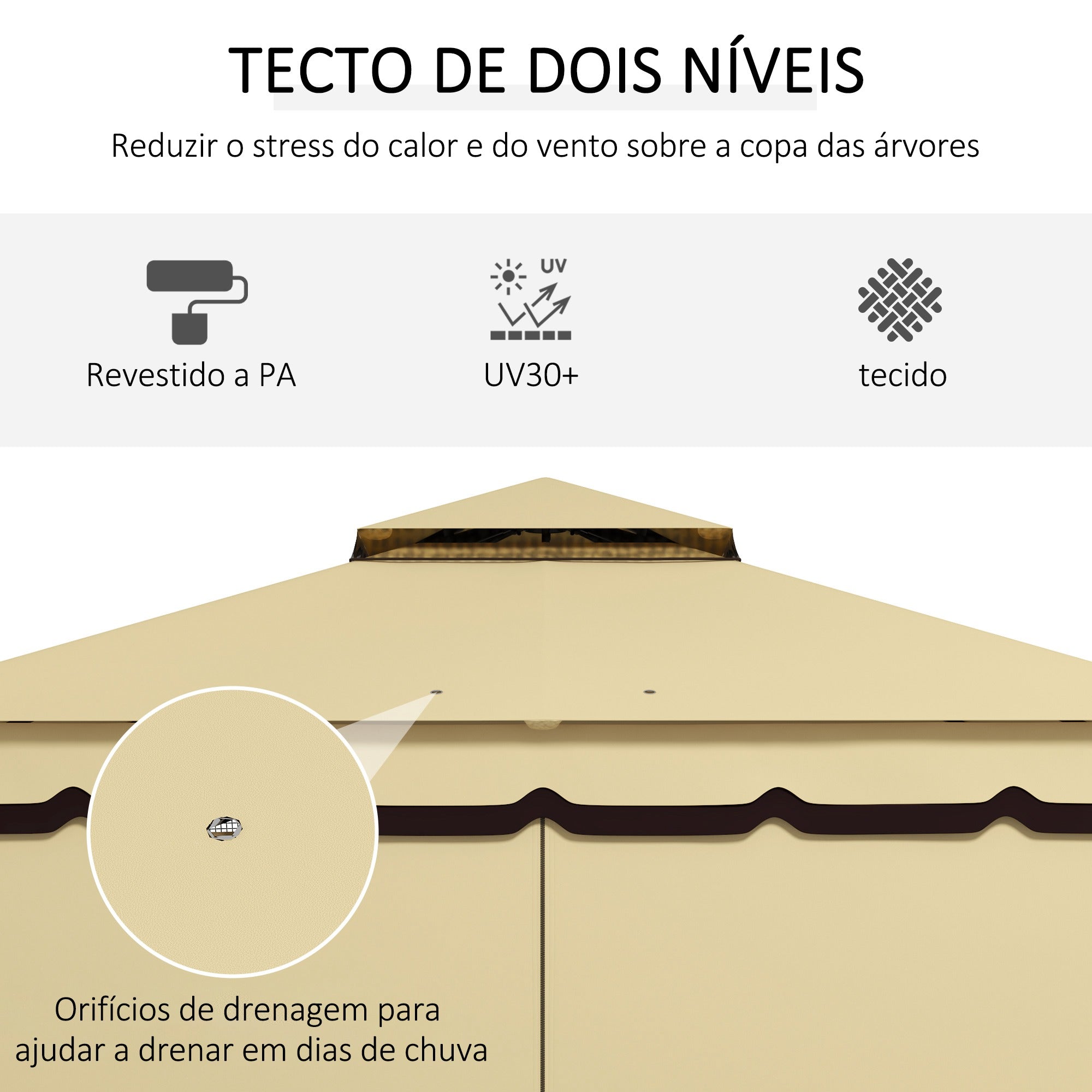 Pérgola de Jardim 370x300x275 cm Bege - Proteção UV e Mosquiteiros
