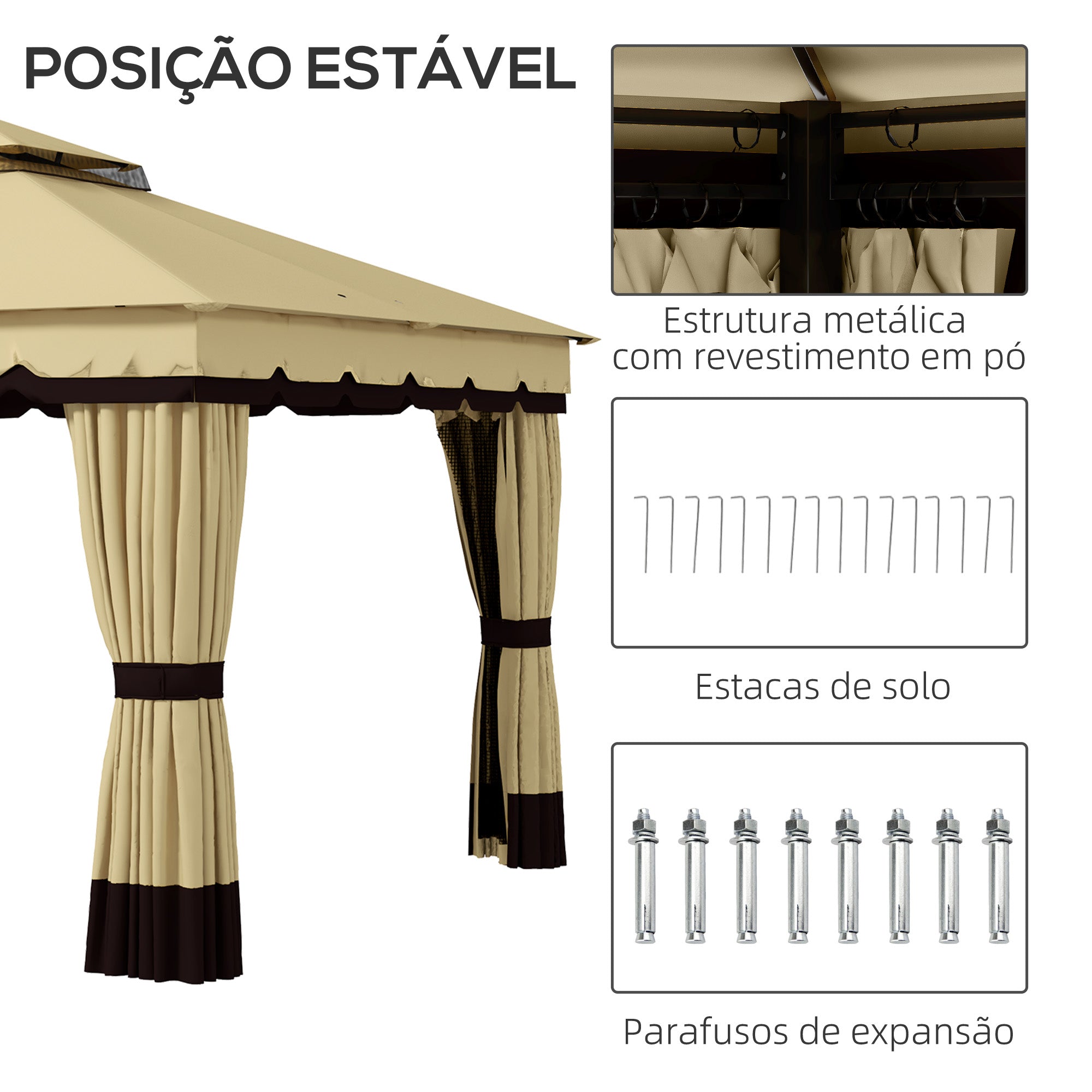 Pérgola de Jardim 370x300x275 cm Bege - Proteção UV e Mosquiteiros