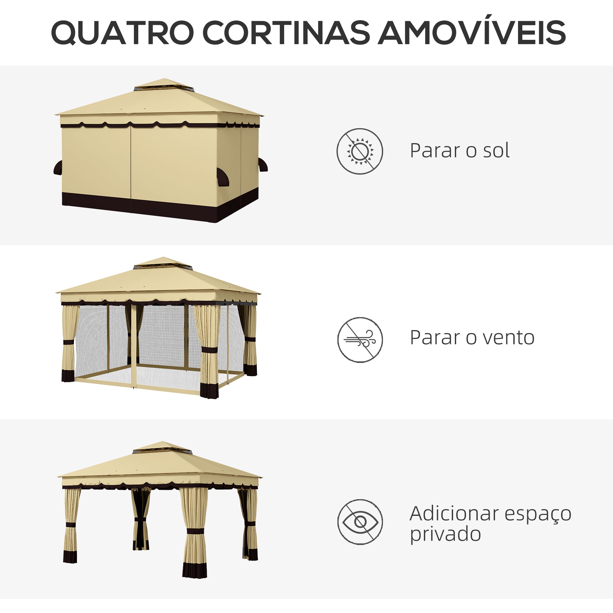 Pérgola de Jardim 370x300x275 cm Bege - Proteção UV e Mosquiteiros