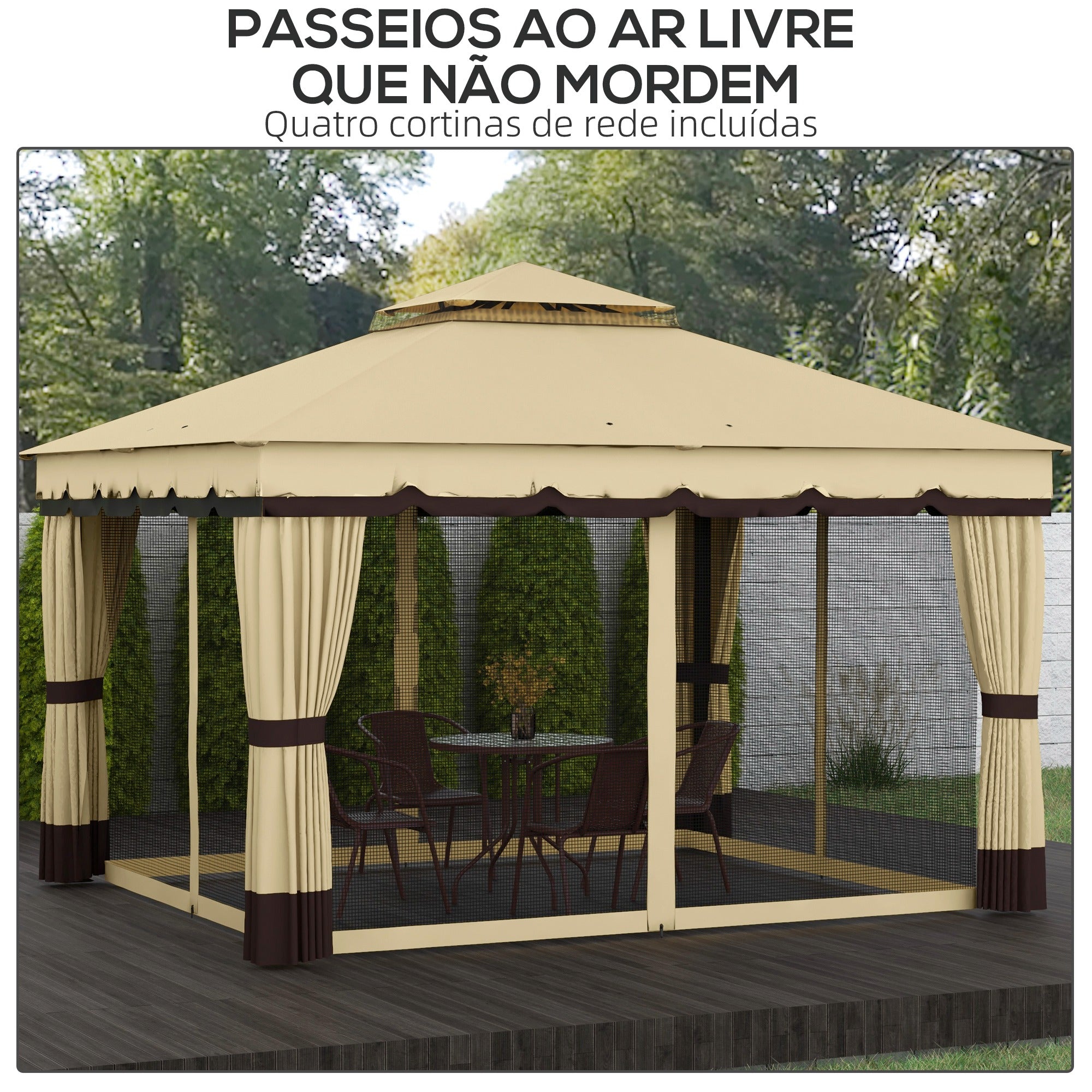 Pérgola de Jardim 370x300x275 cm Bege - Proteção UV e Mosquiteiros