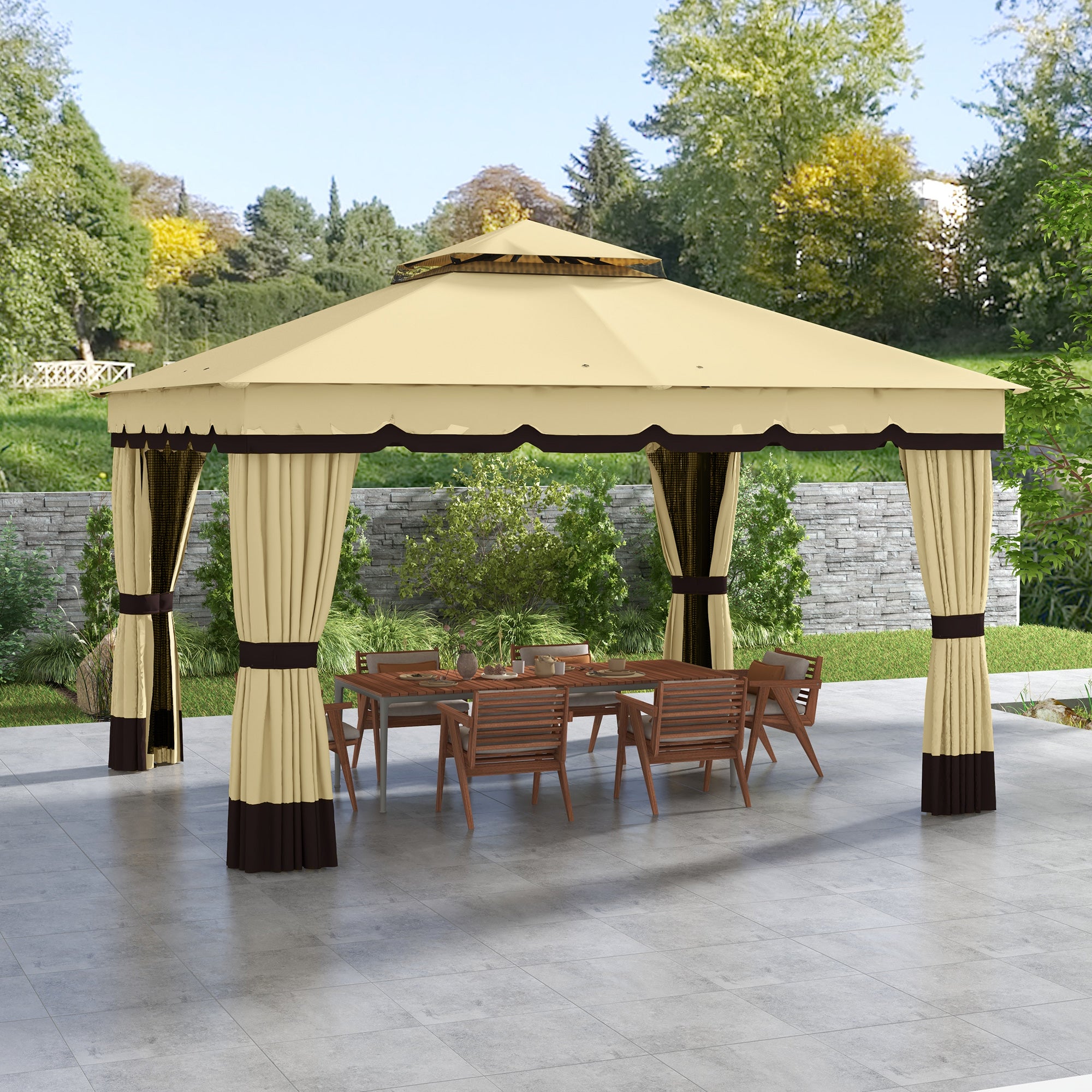 Pérgola de Jardim 370x300x275 cm Bege - Proteção UV e Mosquiteiros