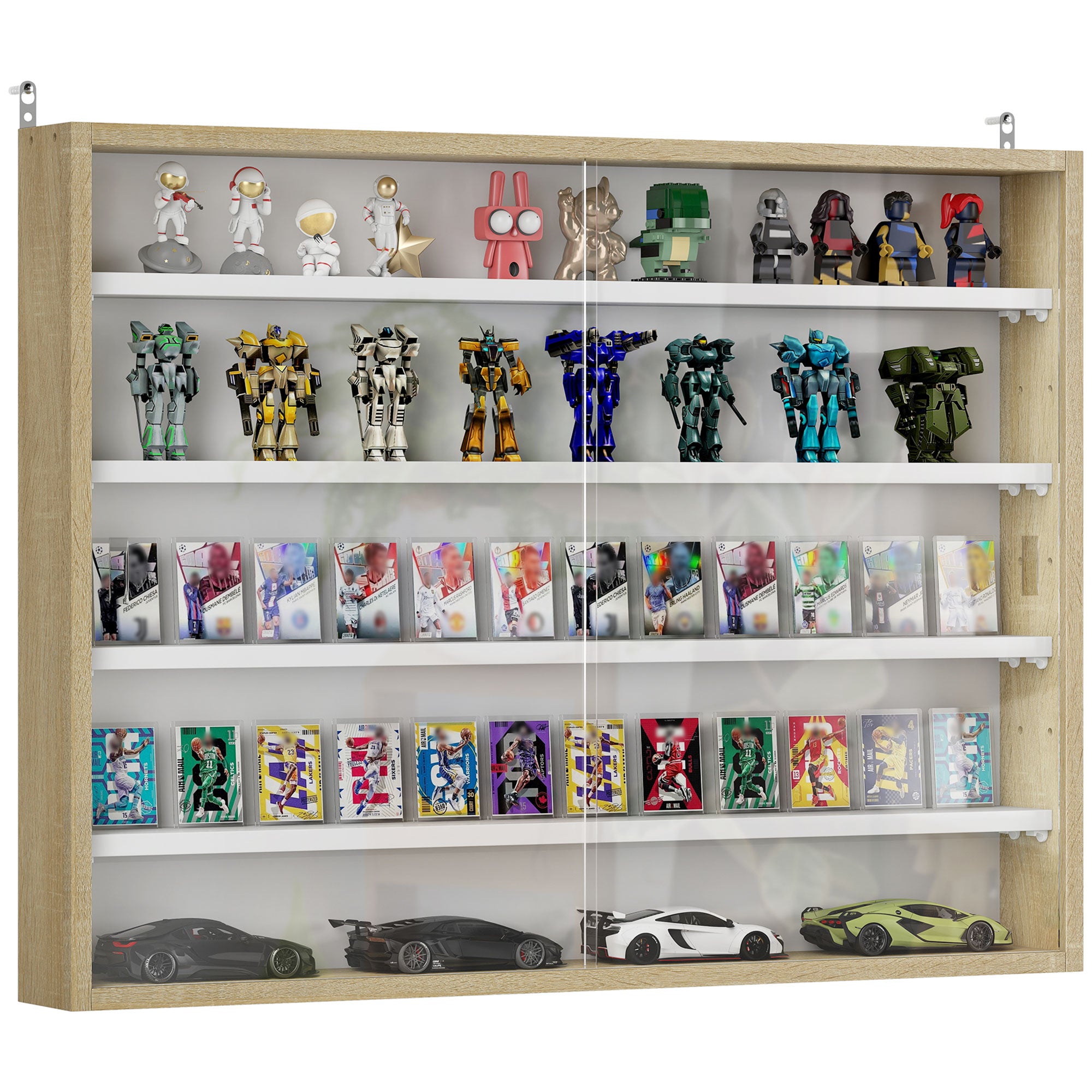 Vitrine de Parede com Prateleiras Ajustáveis e Portas Corrediças de Vidro - 80x9,5x60cm - Madeira e Branco