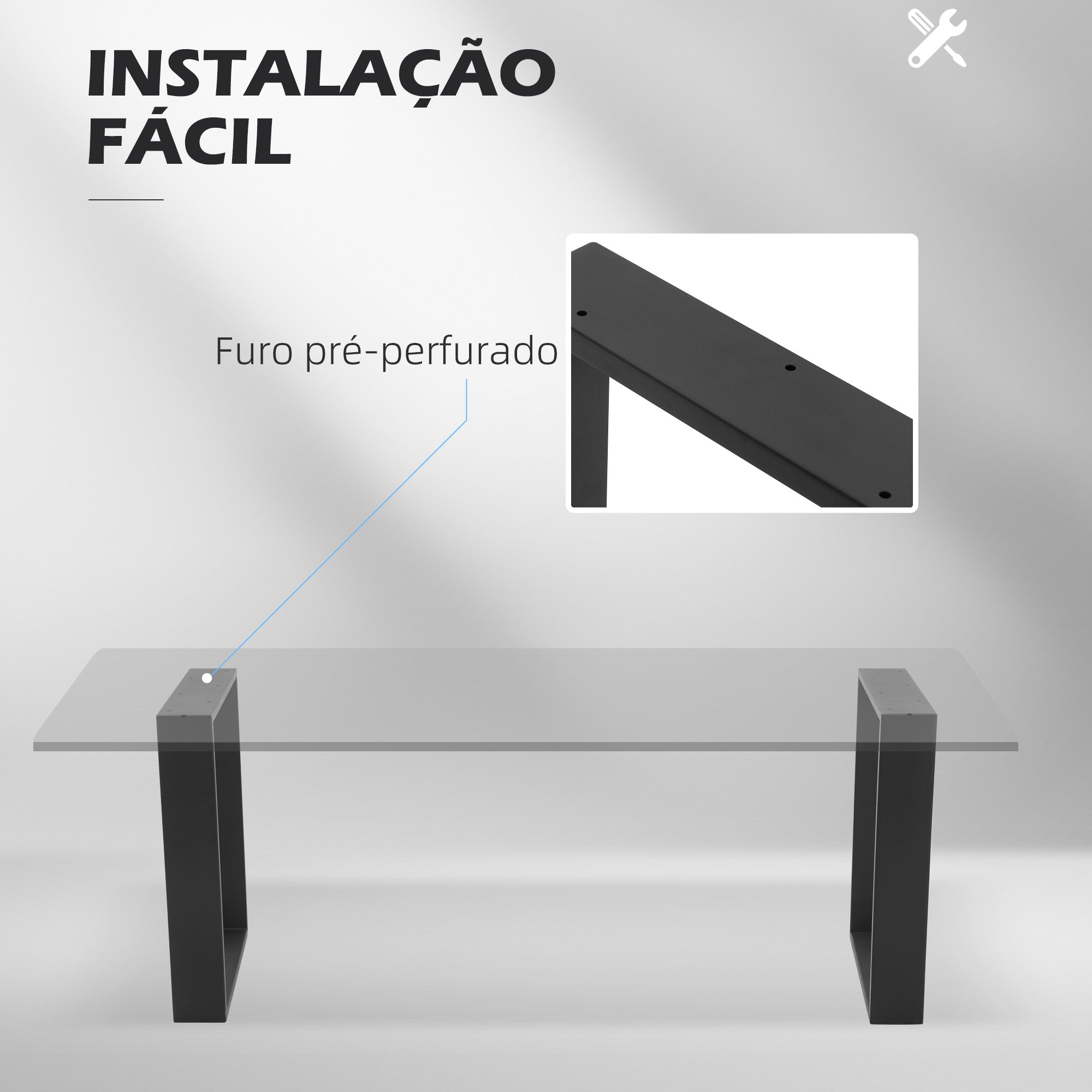 Conjunto de 2 Pés para Mesa - 70x8x41 cm - Cor Preto