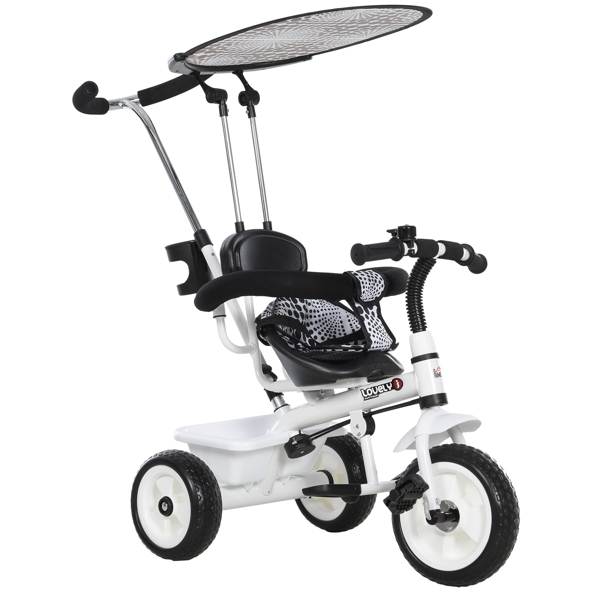 Triciclo Infantil Multifuncional Branco e Preto 103x47x101cm