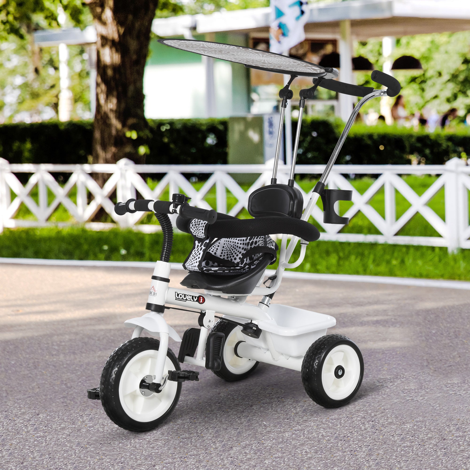 Triciclo Infantil Multifuncional Branco e Preto 103x47x101cm