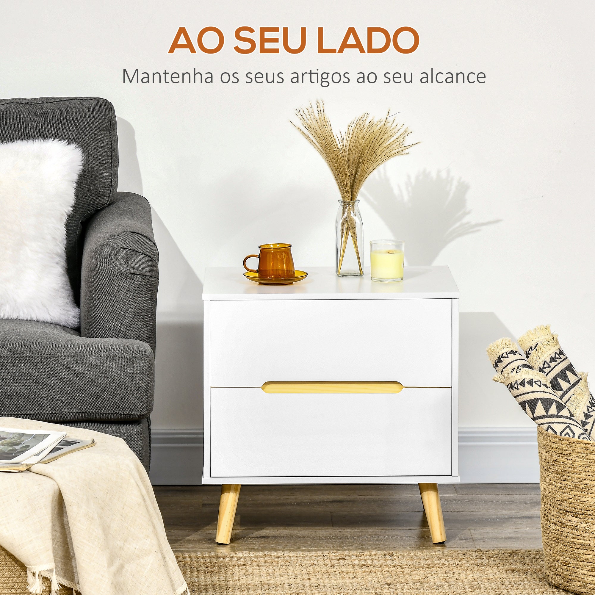 Mesa de Cabeceira Moderna Branca 50x40x50.5cm