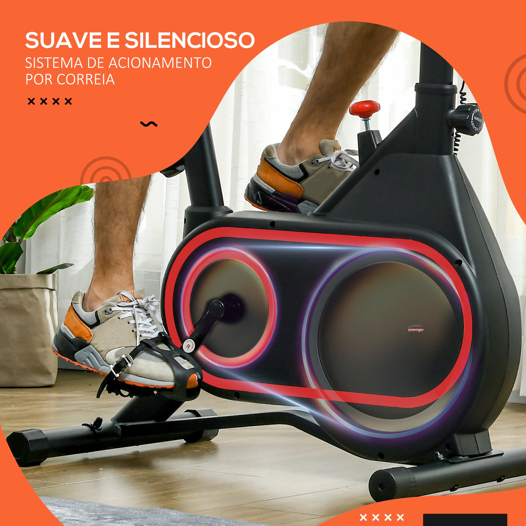 Bicicleta Estática Vermelha e Preta 93x48,5x102-112 cm