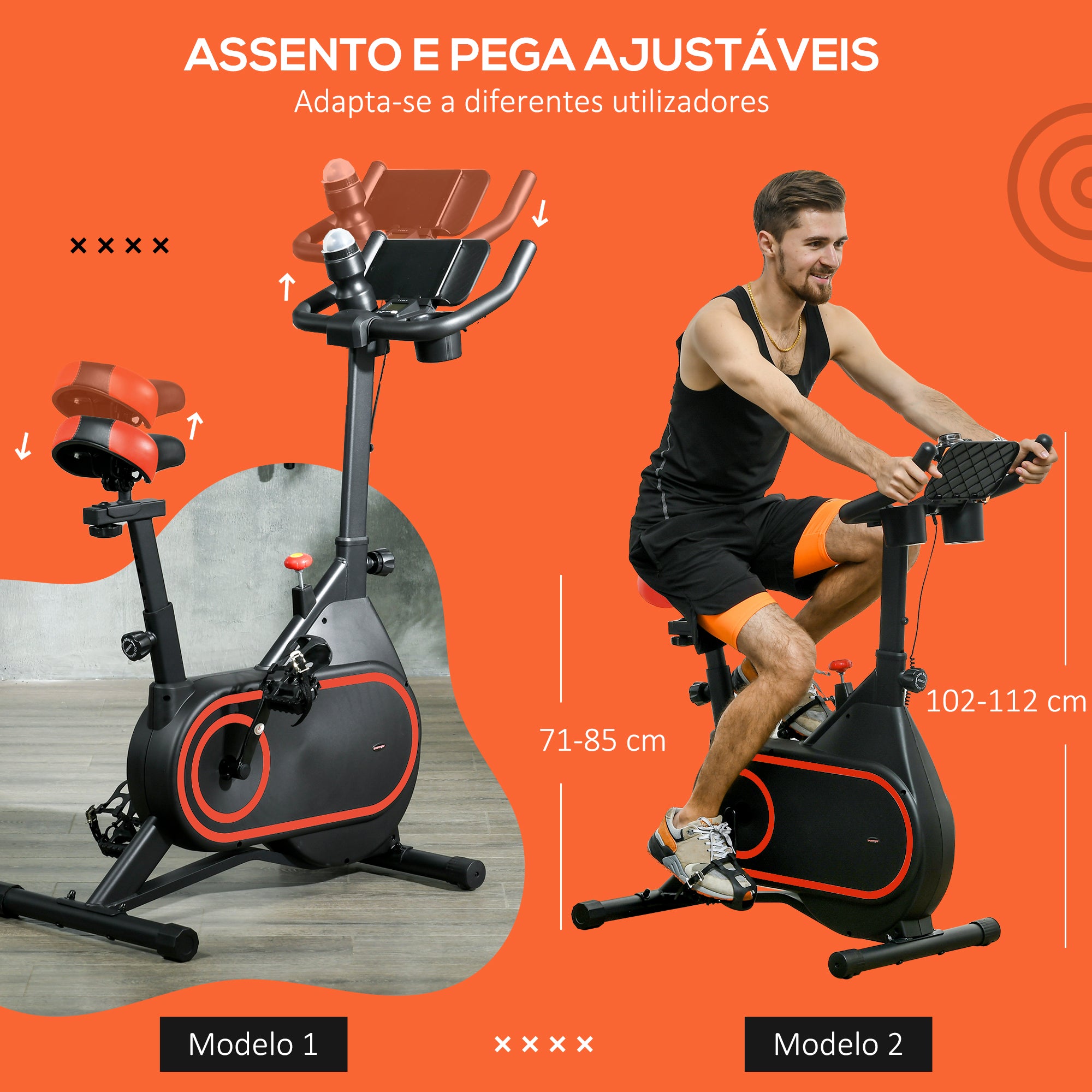 Bicicleta Estática Vermelha e Preta 93x48,5x102-112 cm