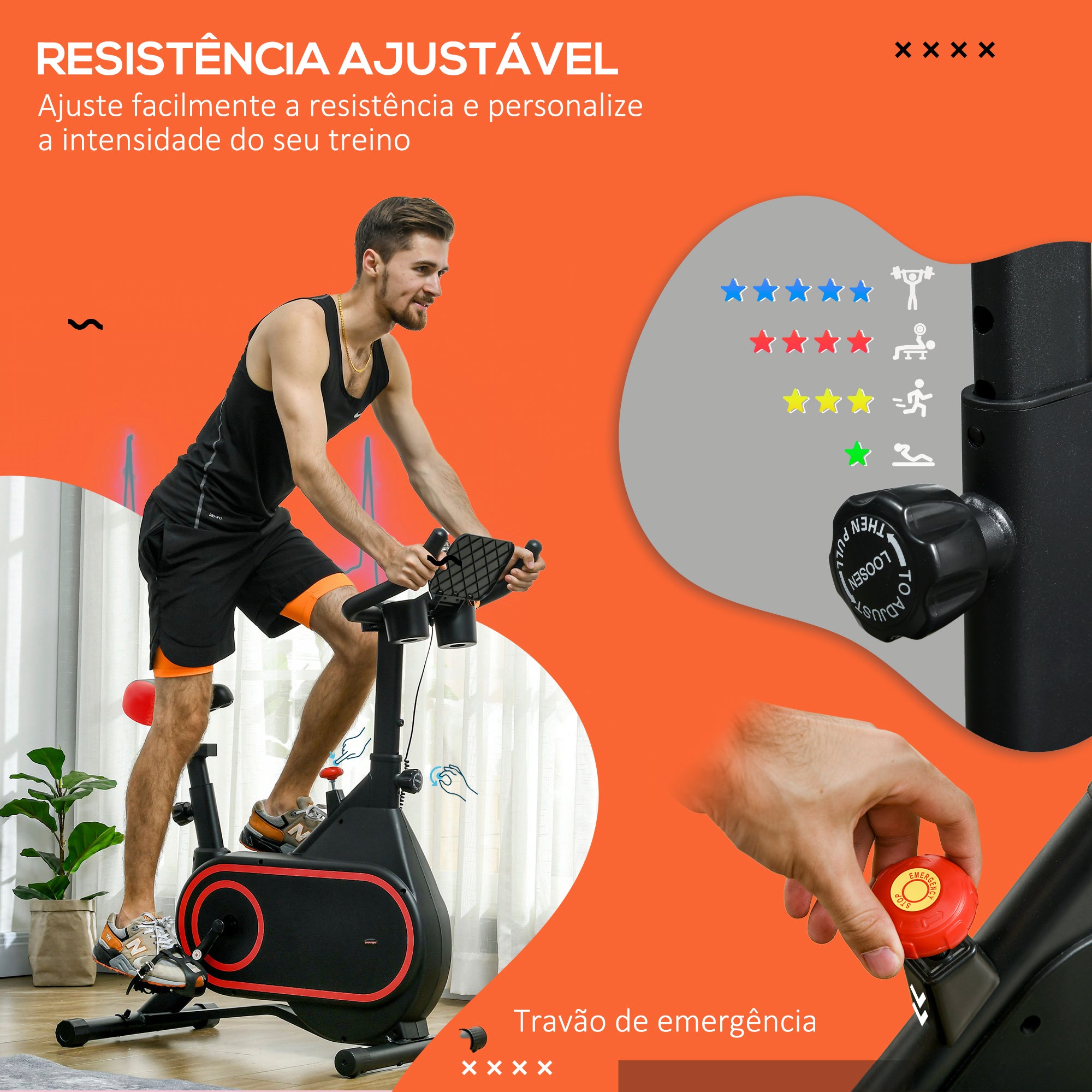 Bicicleta Estática Vermelha e Preta 93x48,5x102-112 cm