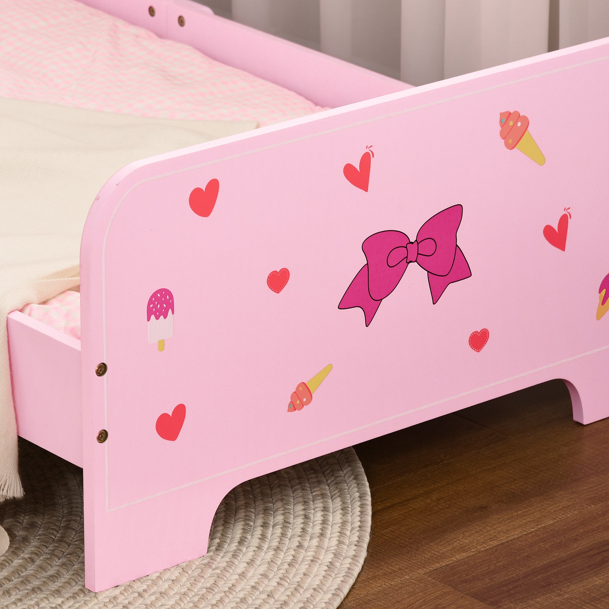 Cama Infantil de Madeira Rosa 143x74x59cm para Crianças de 3-6 Anos