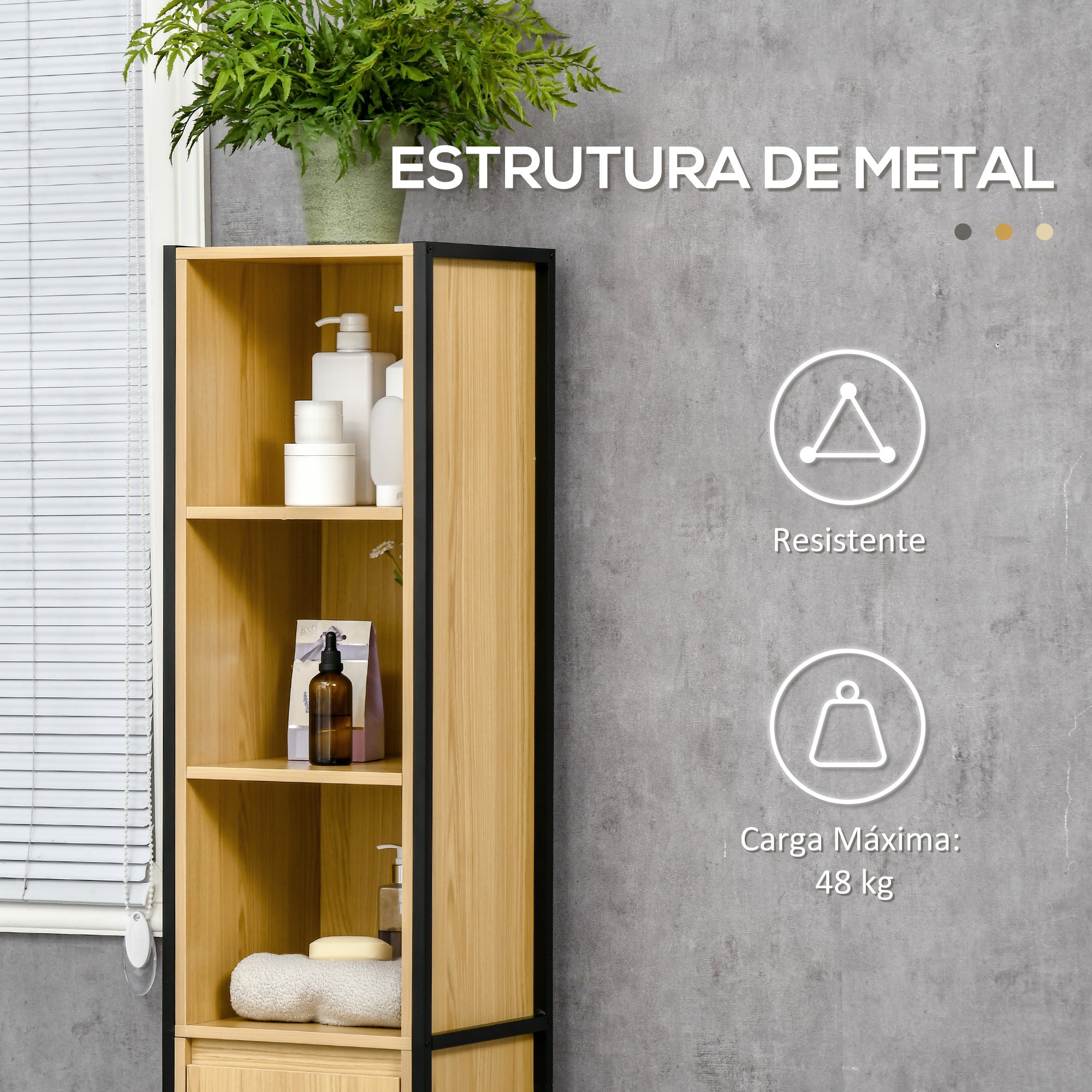 Coluna Casa de Banho Estilo Industrial 30x28x168cm - Madeira e Preto