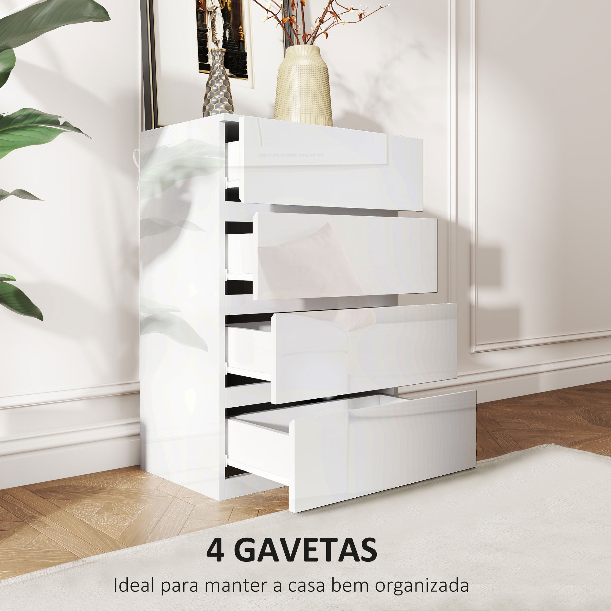 Cómoda de Madeira Branca Brilhante 55x33x80 cm