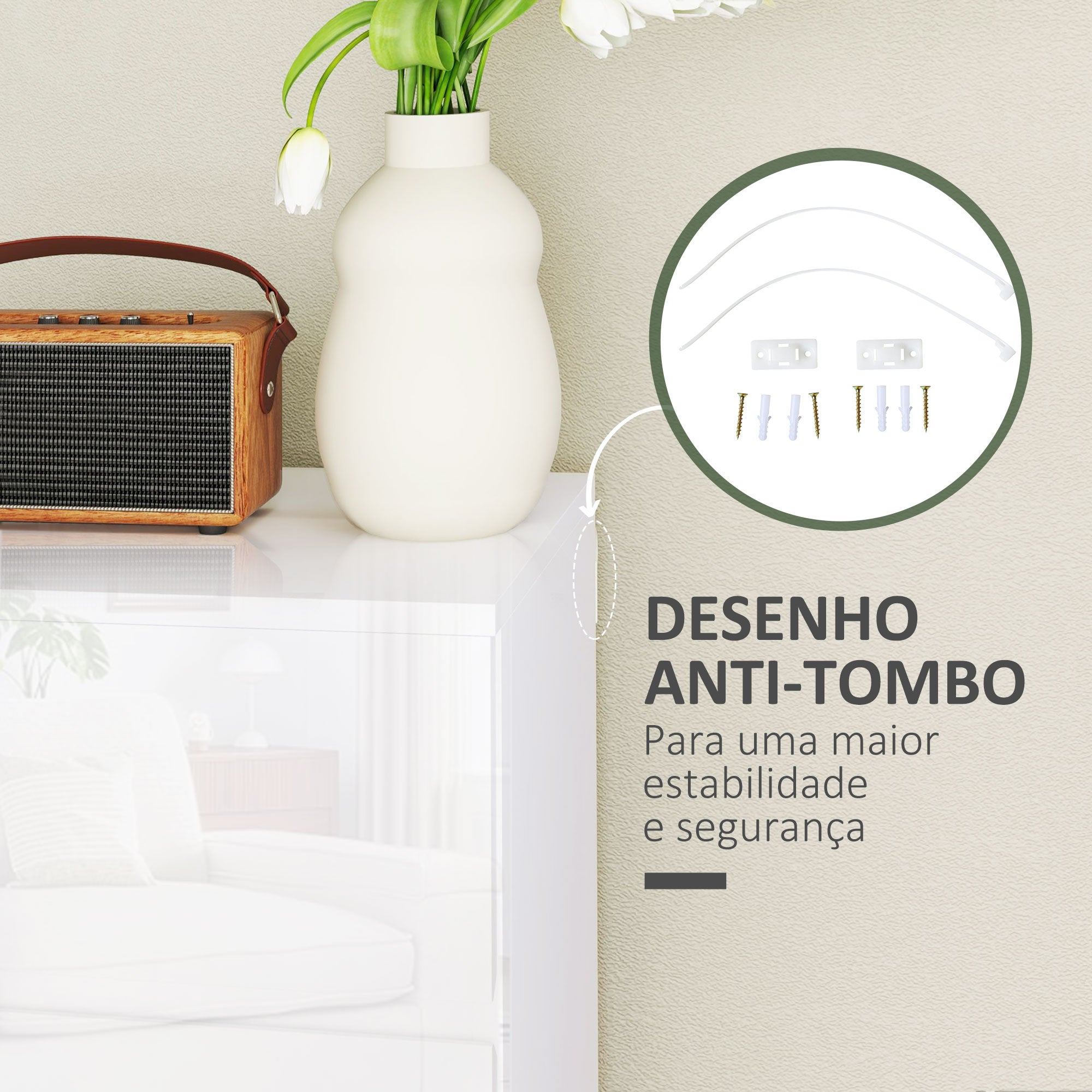 Cómoda de Madeira Branca Brilhante 55x33x80 cm