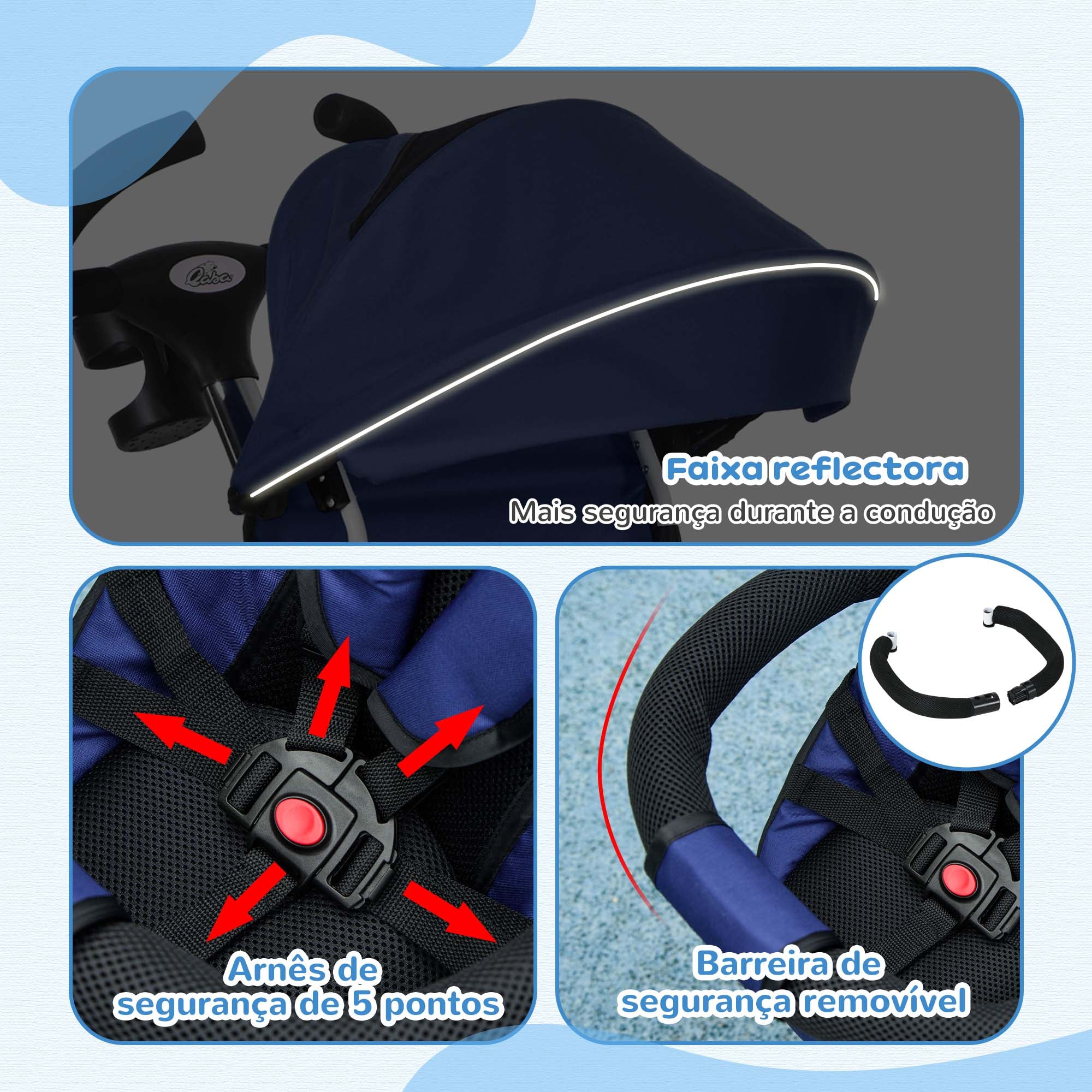 Triciclo Evolutivo Azul 112x50x104 cm para Crianças de 12-60 Meses