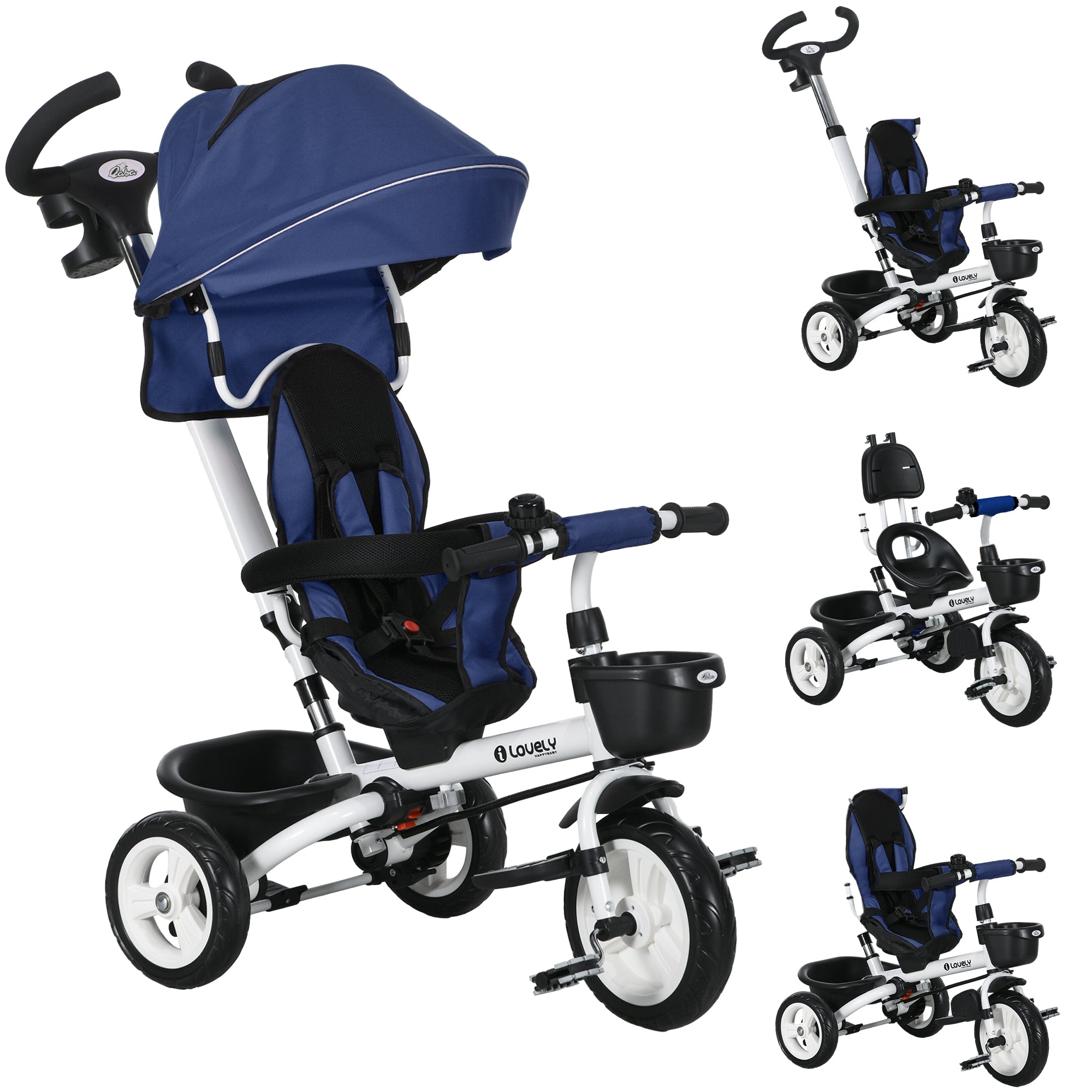 Triciclo Evolutivo Azul 112x50x104 cm para Crianças de 12-60 Meses