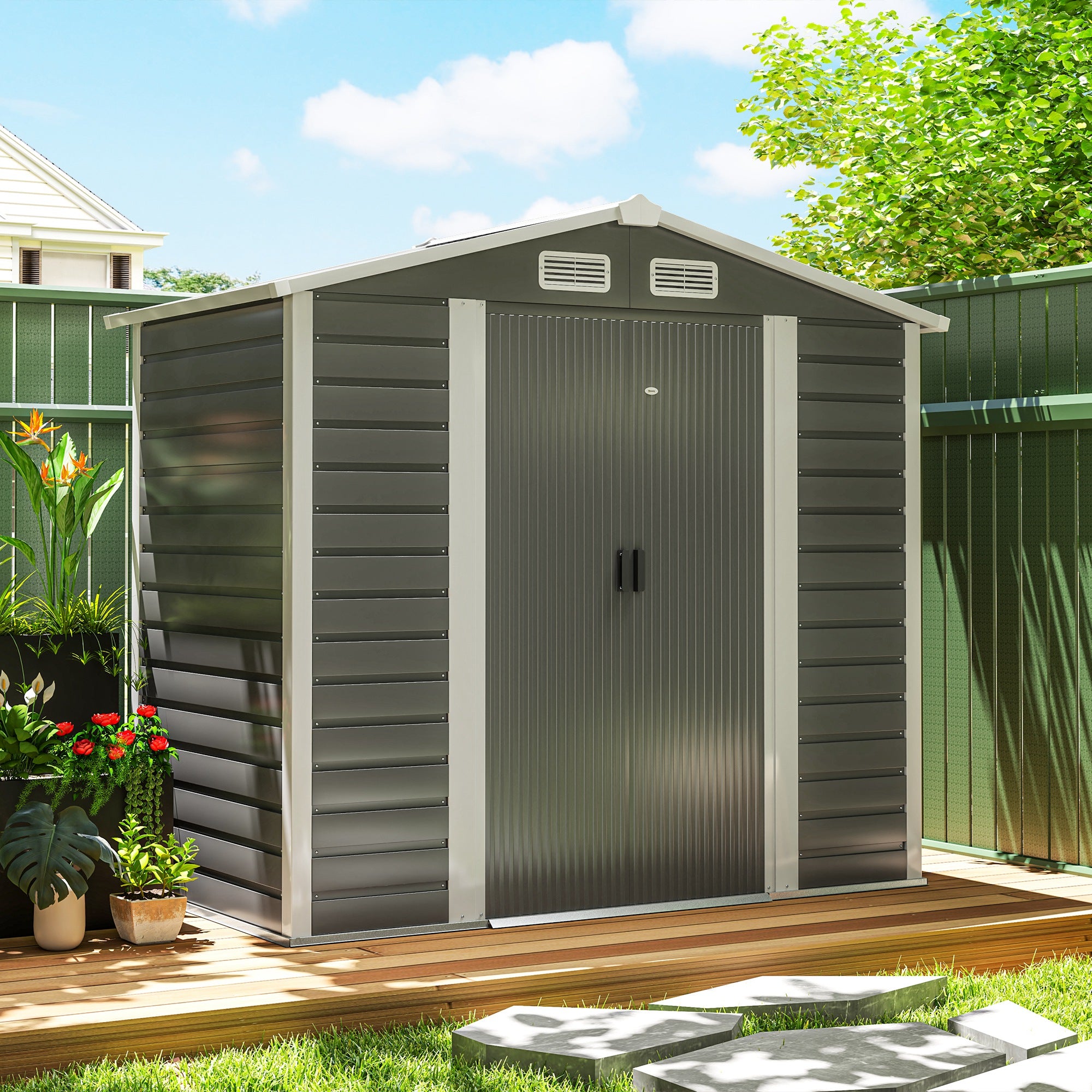 Abrigo de Jardim Cinzento 213x120x166/194 cm - Estrutura em Aço Galvanizado