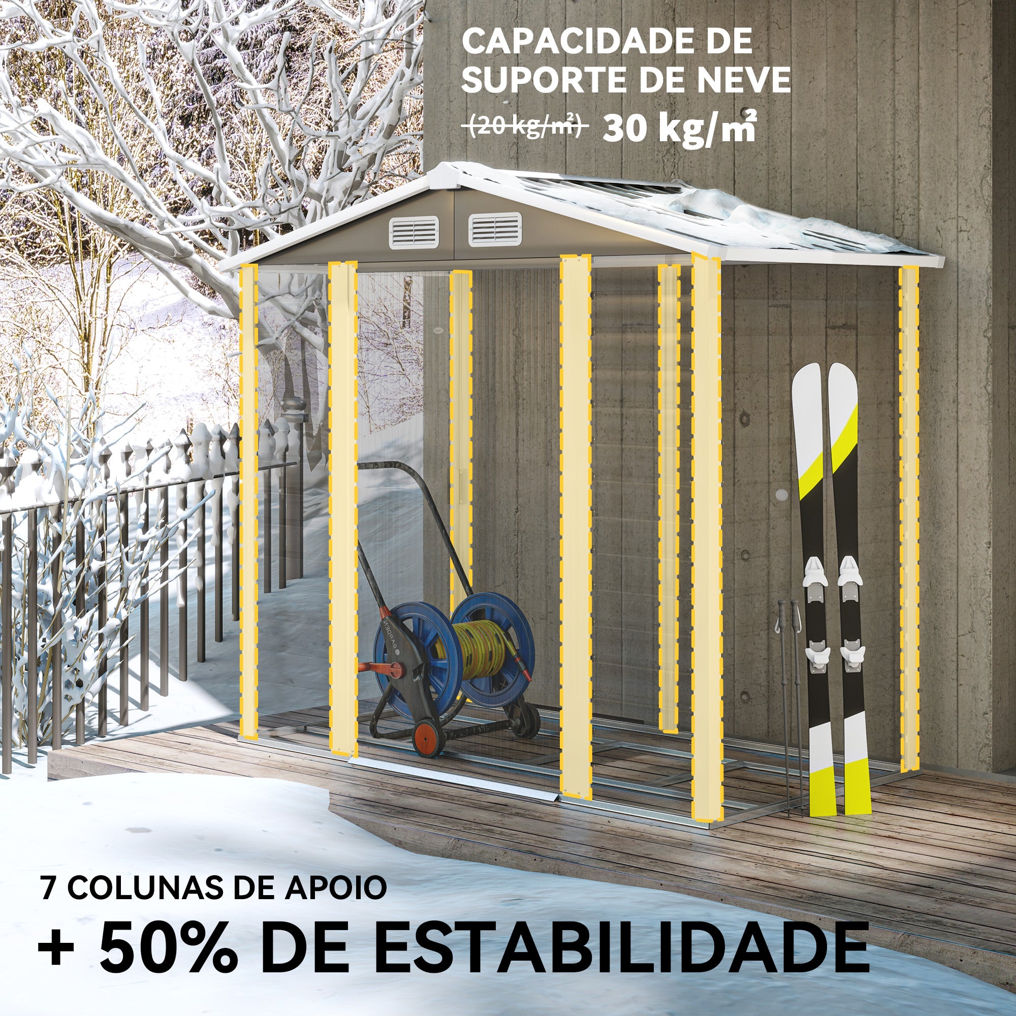Abrigo de Jardim Cinzento 213x120x166/194 cm - Estrutura em Aço Galvanizado