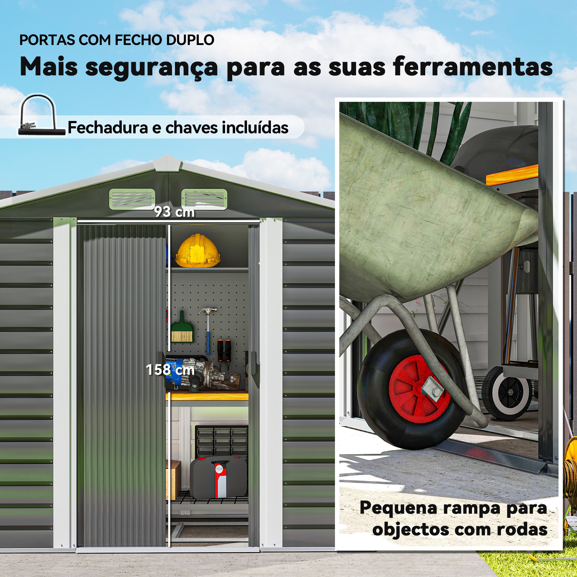 Abrigo de Jardim Cinzento 213x120x166/194 cm - Estrutura em Aço Galvanizado