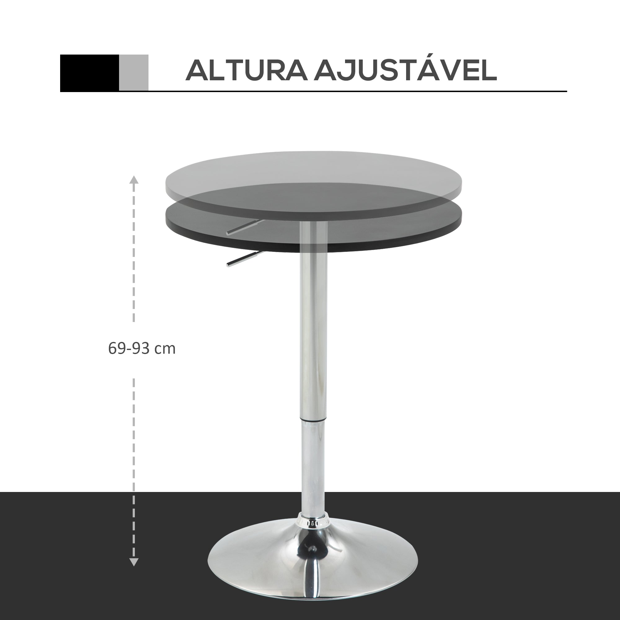 Mesa de Bar Ajustável Ø60x69-93 cm - Black