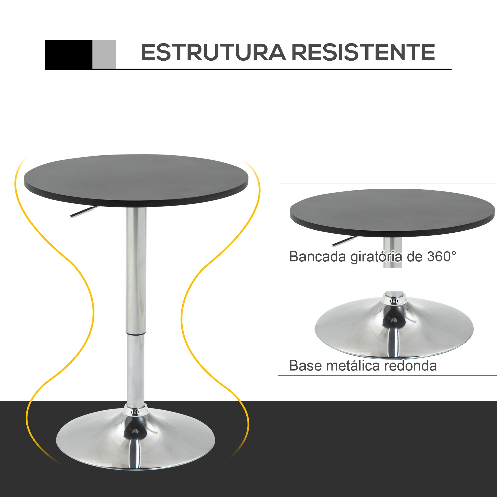 Mesa de Bar Ajustável Ø60x69-93 cm - Black