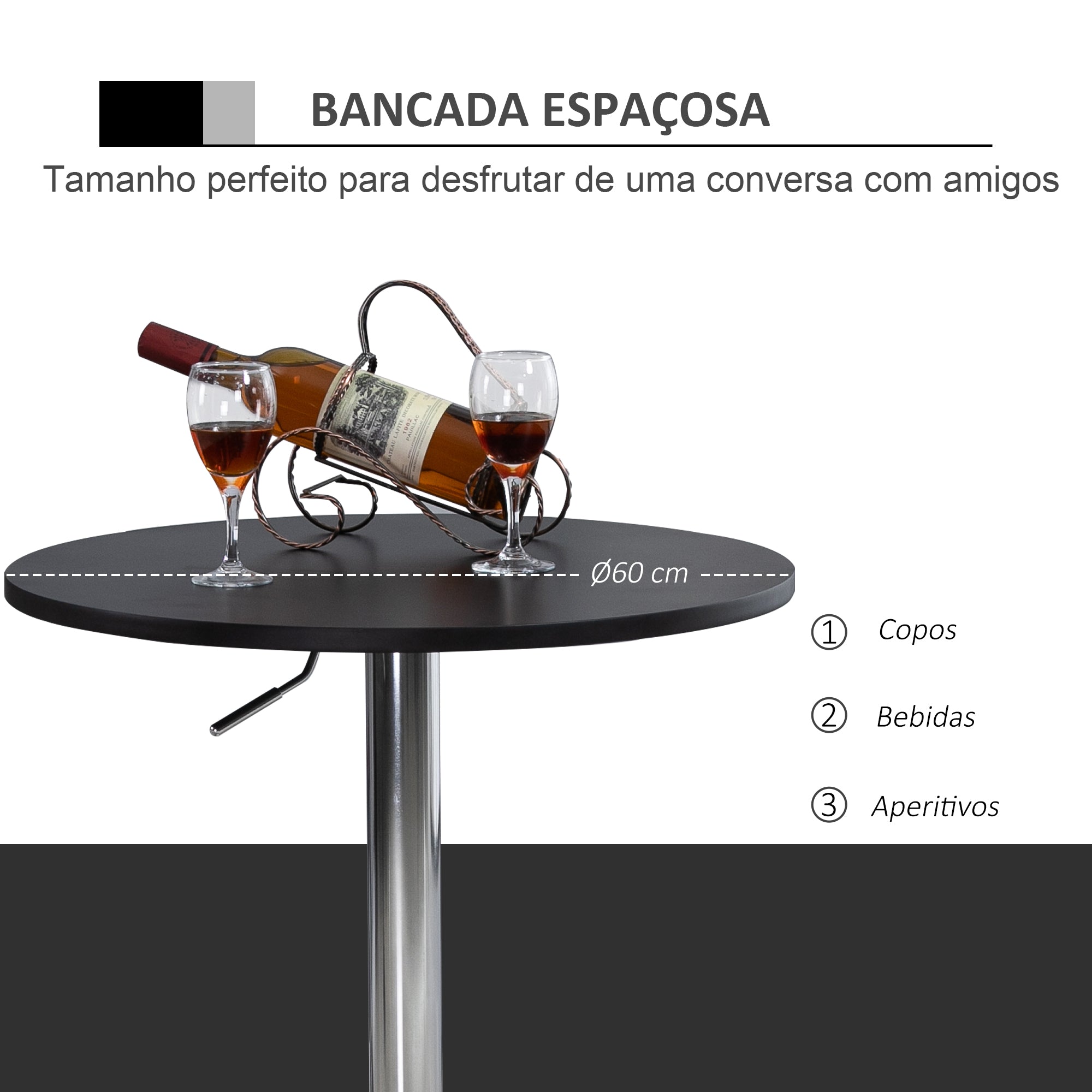 Mesa de Bar Ajustável Ø60x69-93 cm - Black