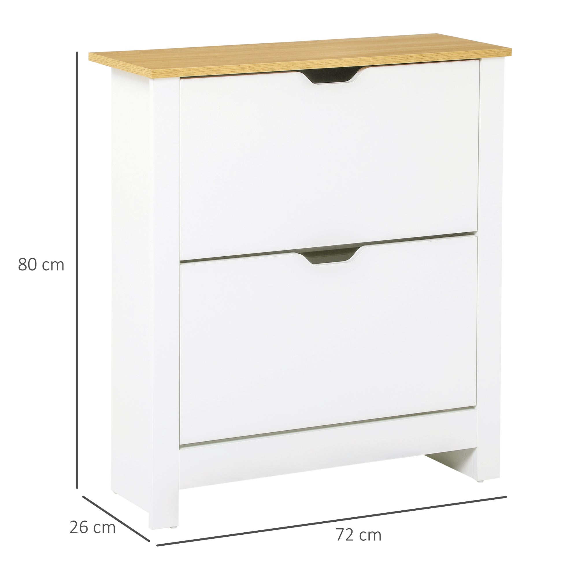 Sapateira Estreita Branca com 2 Gavetas Basculantes - 72x26x80 cm