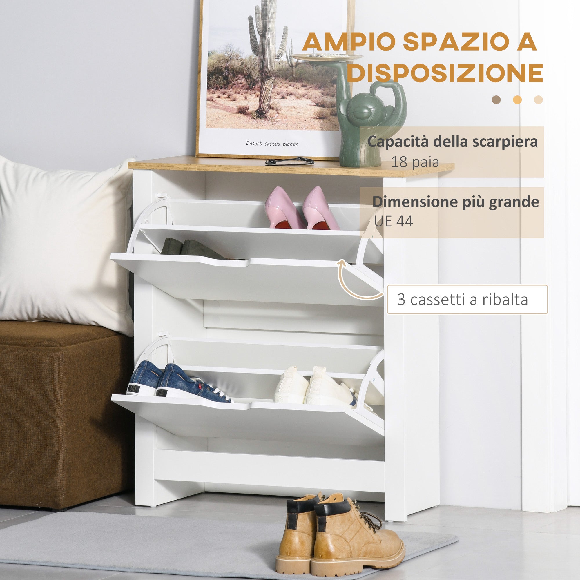 Sapateira Estreita Branca com 2 Gavetas Basculantes - 72x26x80 cm