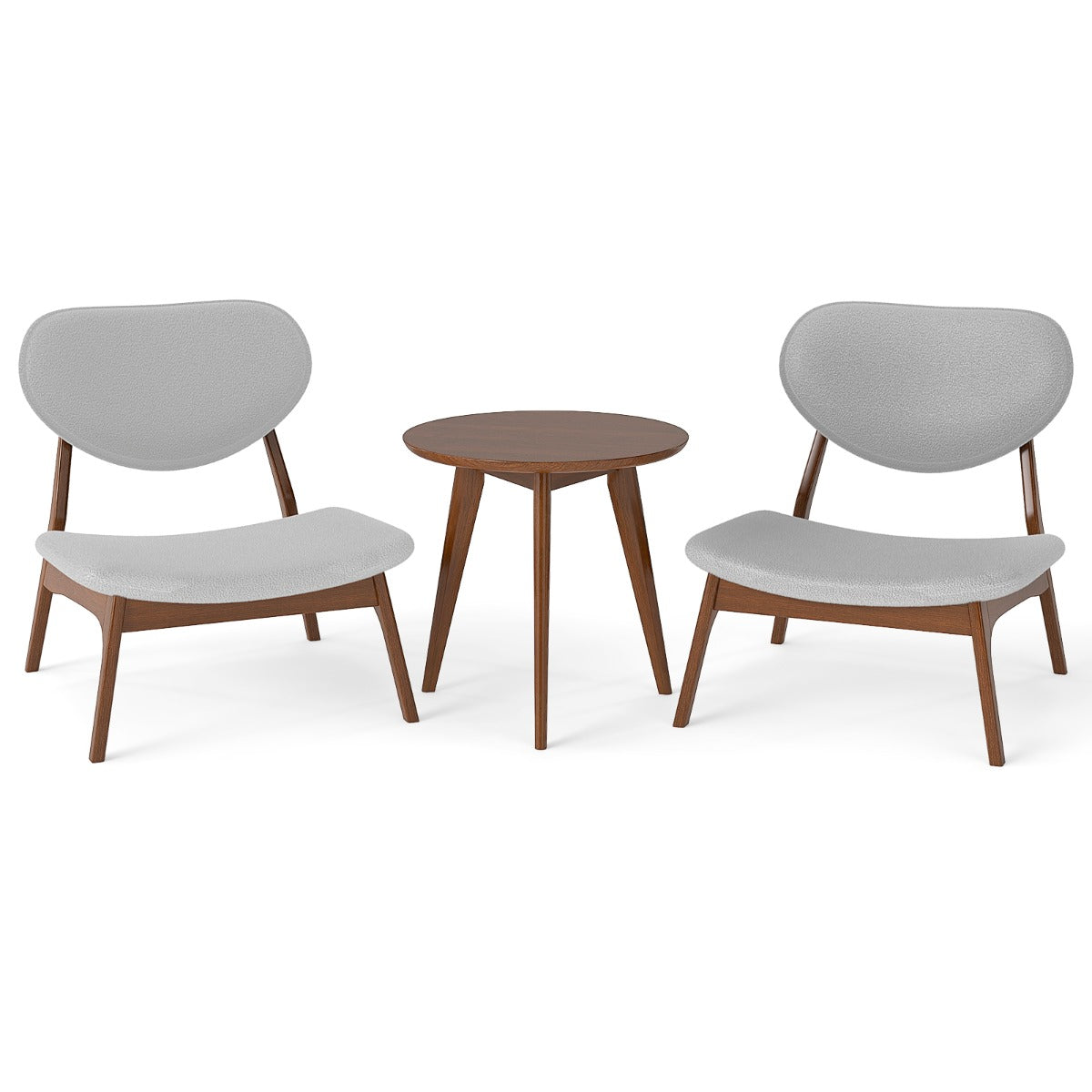 Conjunto de 2 Cadeiras Decorativas com Mesa Auxiliar Cadeiras Estofadas em Veludo de Cordeiro com Estrutura em Madeira Maciça para Quarto Cinzento