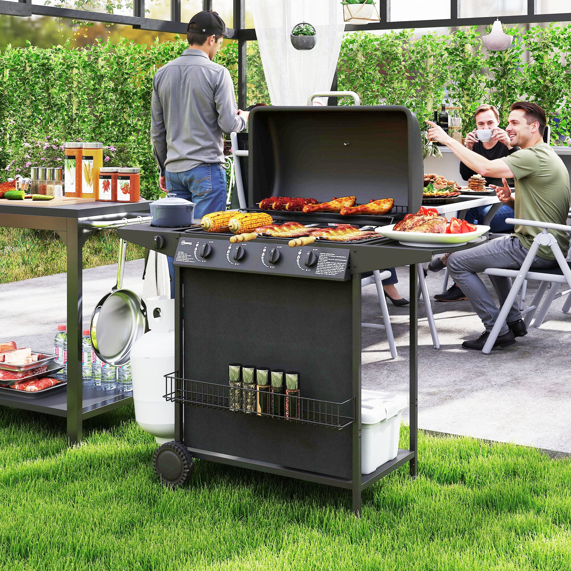 Barbecue a Gás com Queimador Lateral 12 kW - Preto 121x54x97 cm