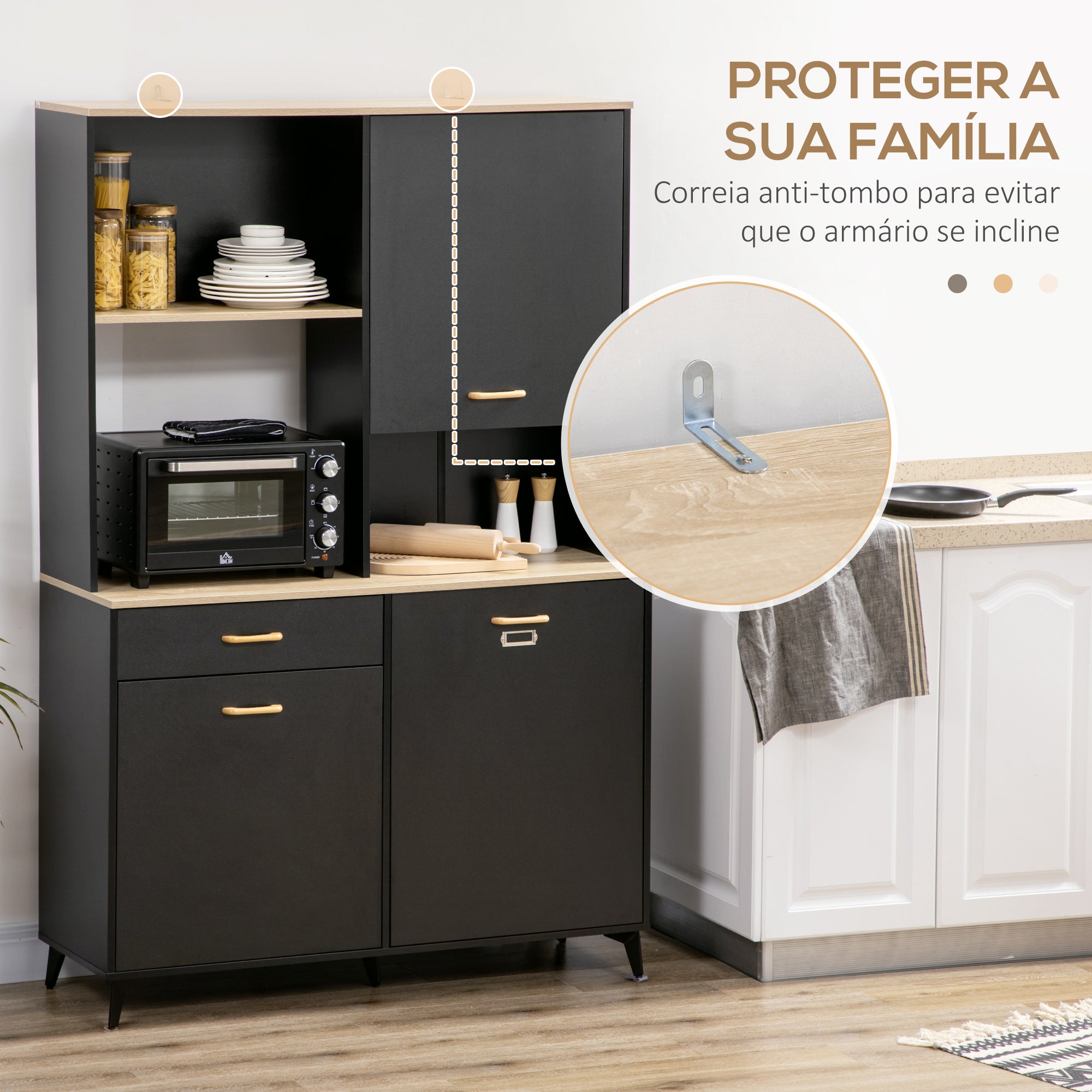 Armário de Cozinha Aparador de Sala de Jantar 119x41x180 cm - Preto