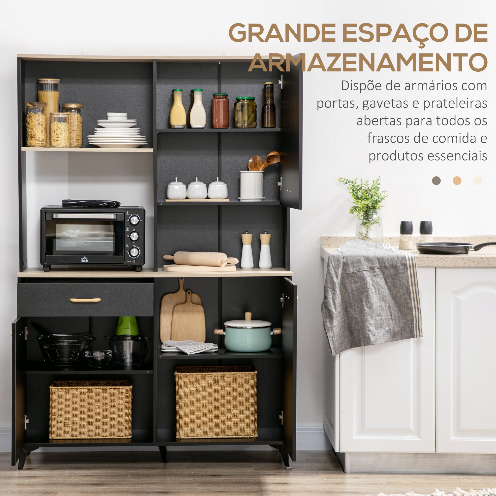 Armário de Cozinha Aparador de Sala de Jantar 119x41x180 cm - Preto