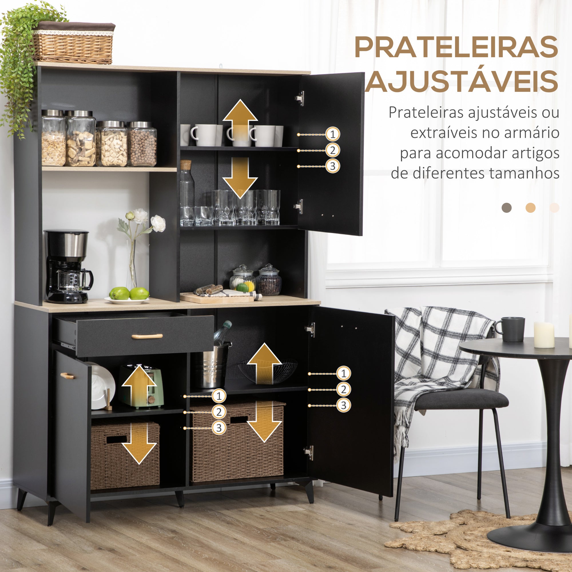 Armário de Cozinha Aparador de Sala de Jantar 119x41x180 cm - Preto