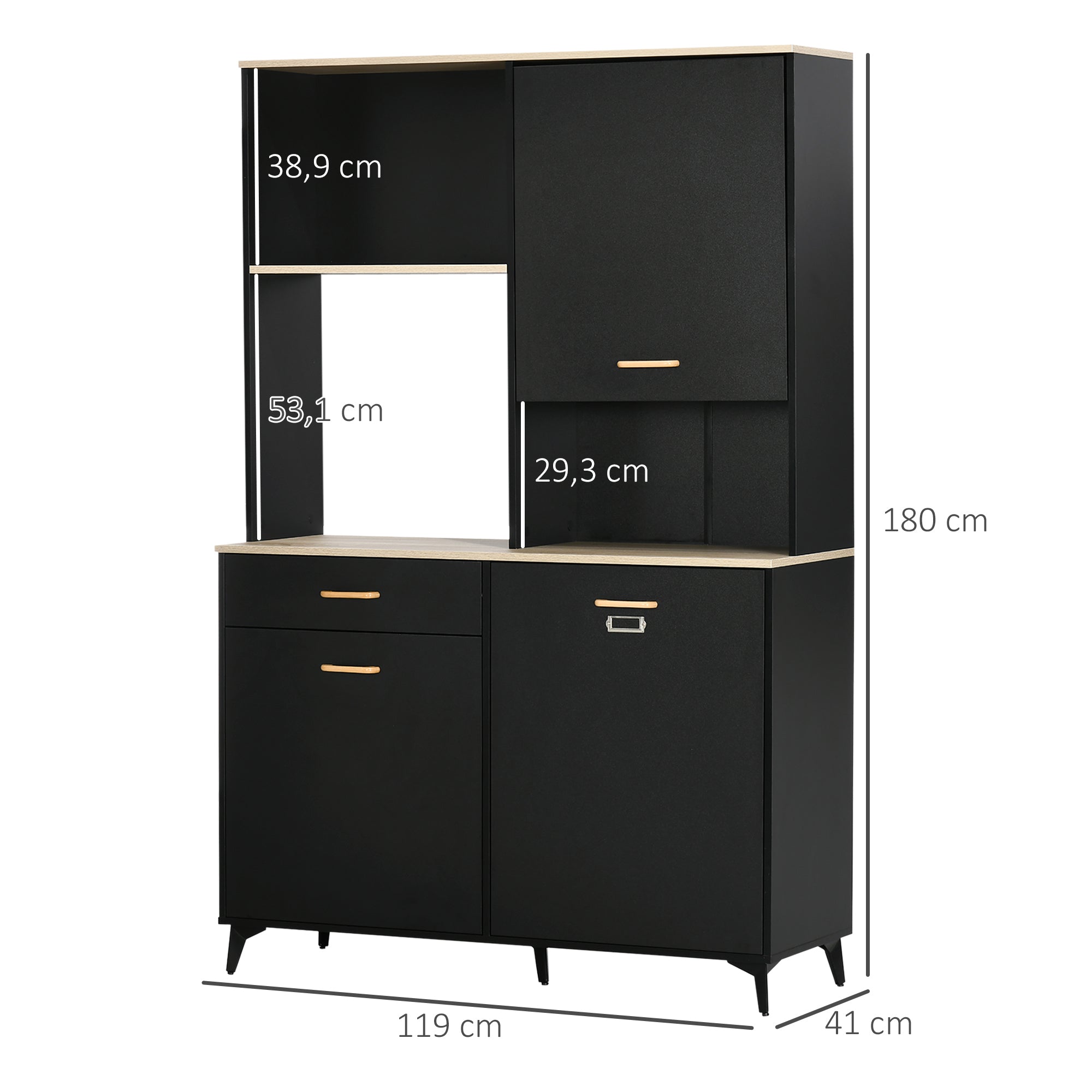 Armário de Cozinha Aparador de Sala de Jantar 119x41x180 cm - Preto