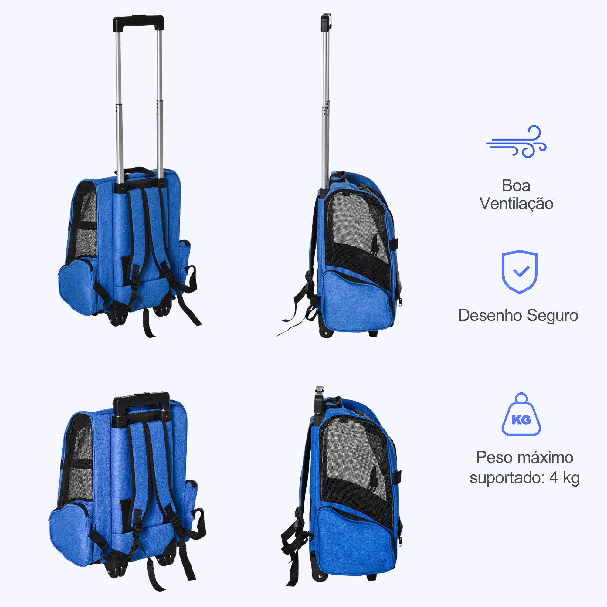 Transportadora 2 em 1 para Animais de Estimação - 42x25x55cm Azul