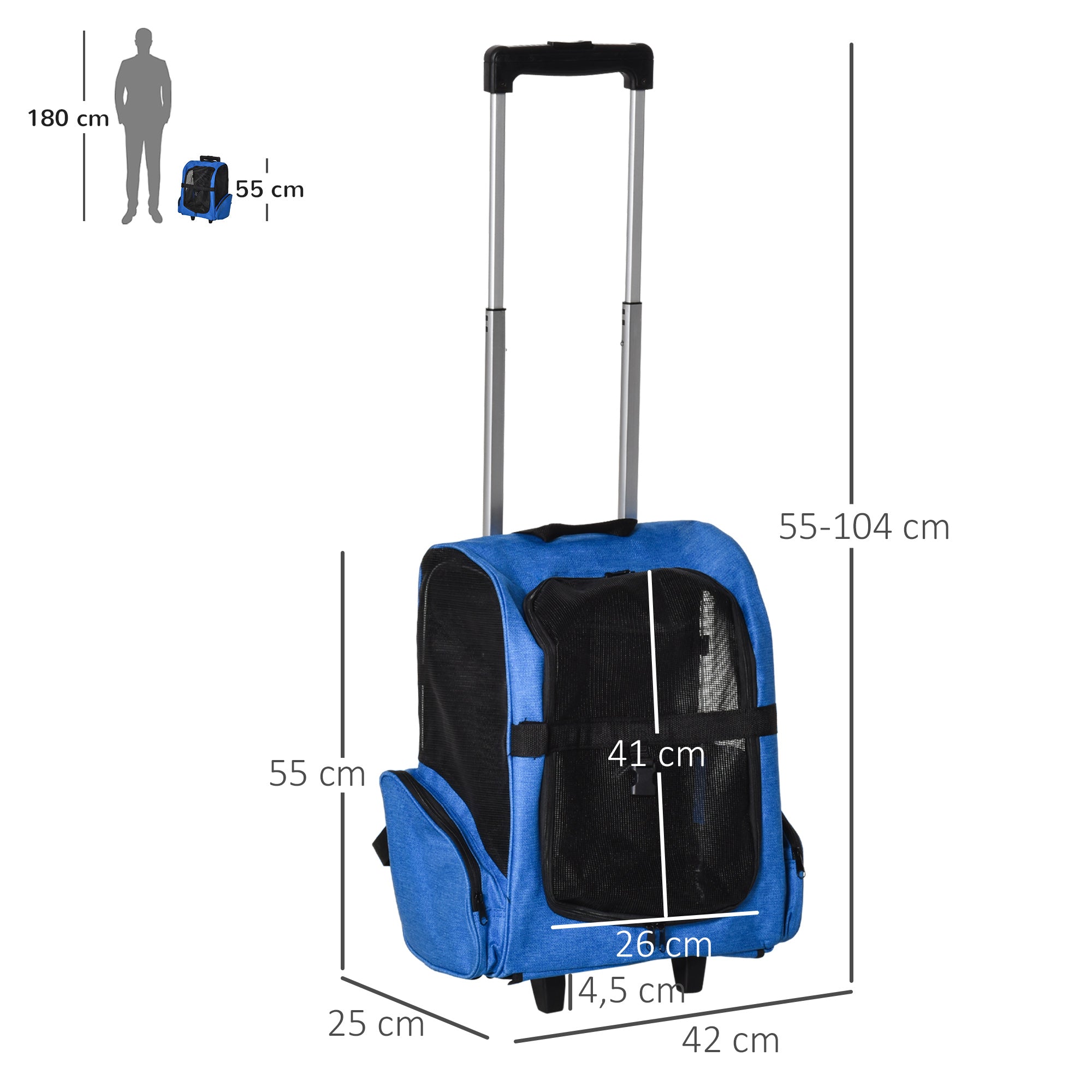 Transportadora 2 em 1 para Animais de Estimação - 42x25x55cm Azul