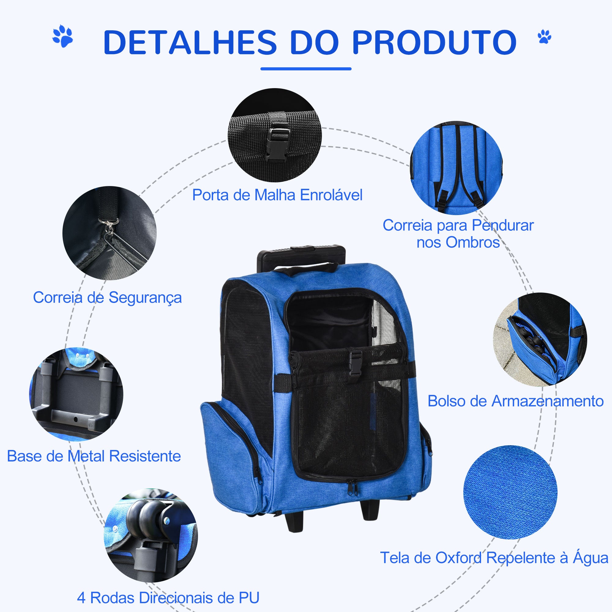 Transportadora 2 em 1 para Animais de Estimação - 42x25x55cm Azul