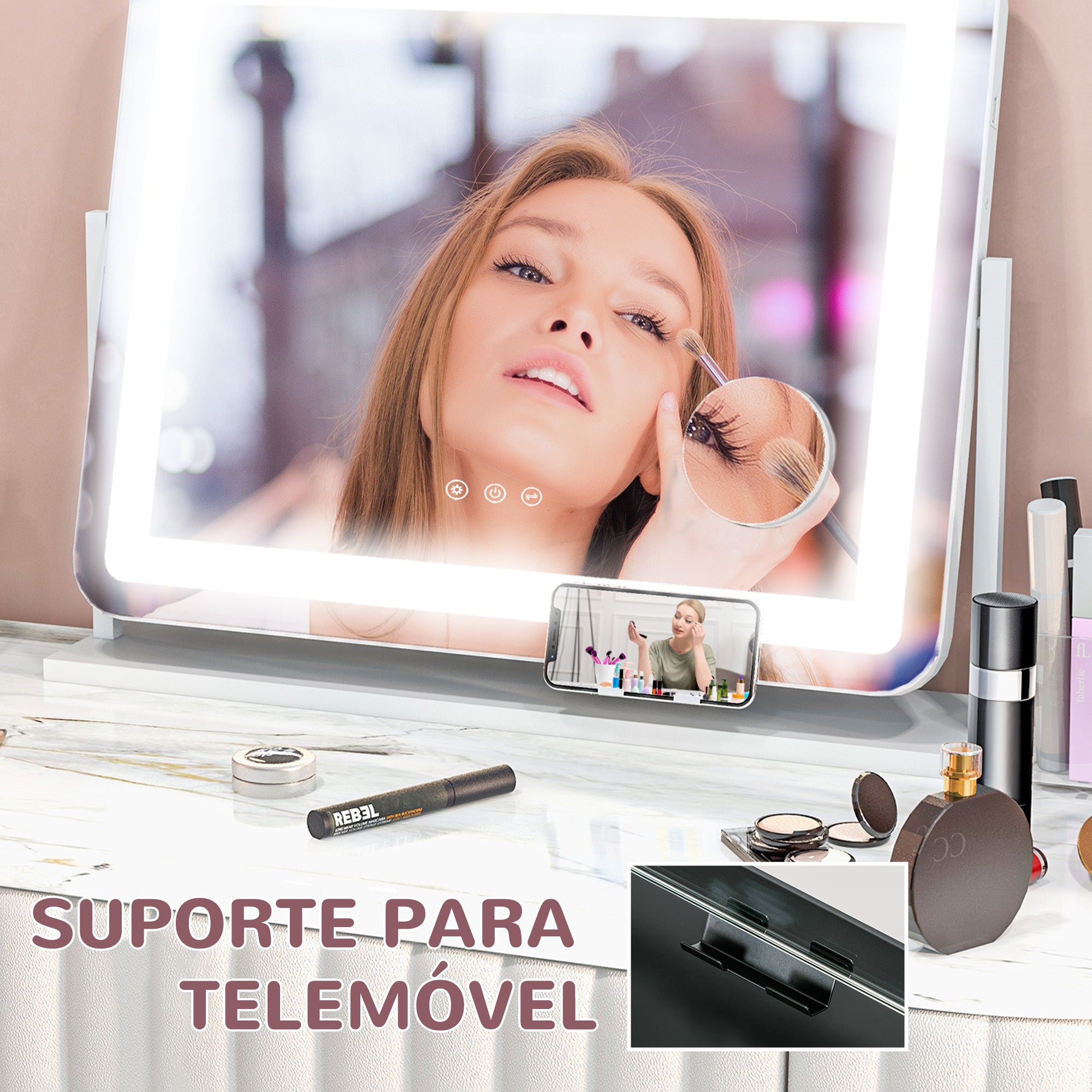 Espelho de Maquilhagem LED Giratório 58x46 cm - Branco