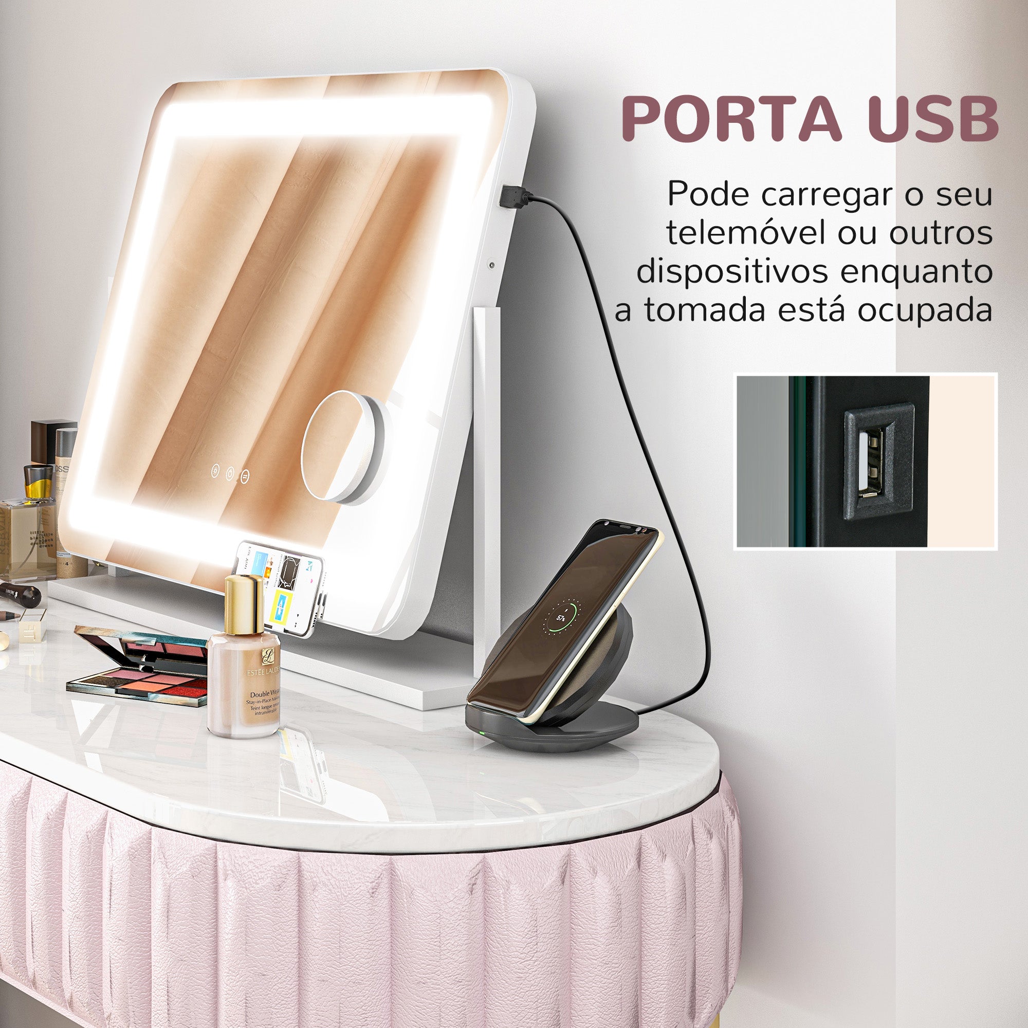 Espelho de Maquilhagem LED Giratório 58x46 cm - Branco