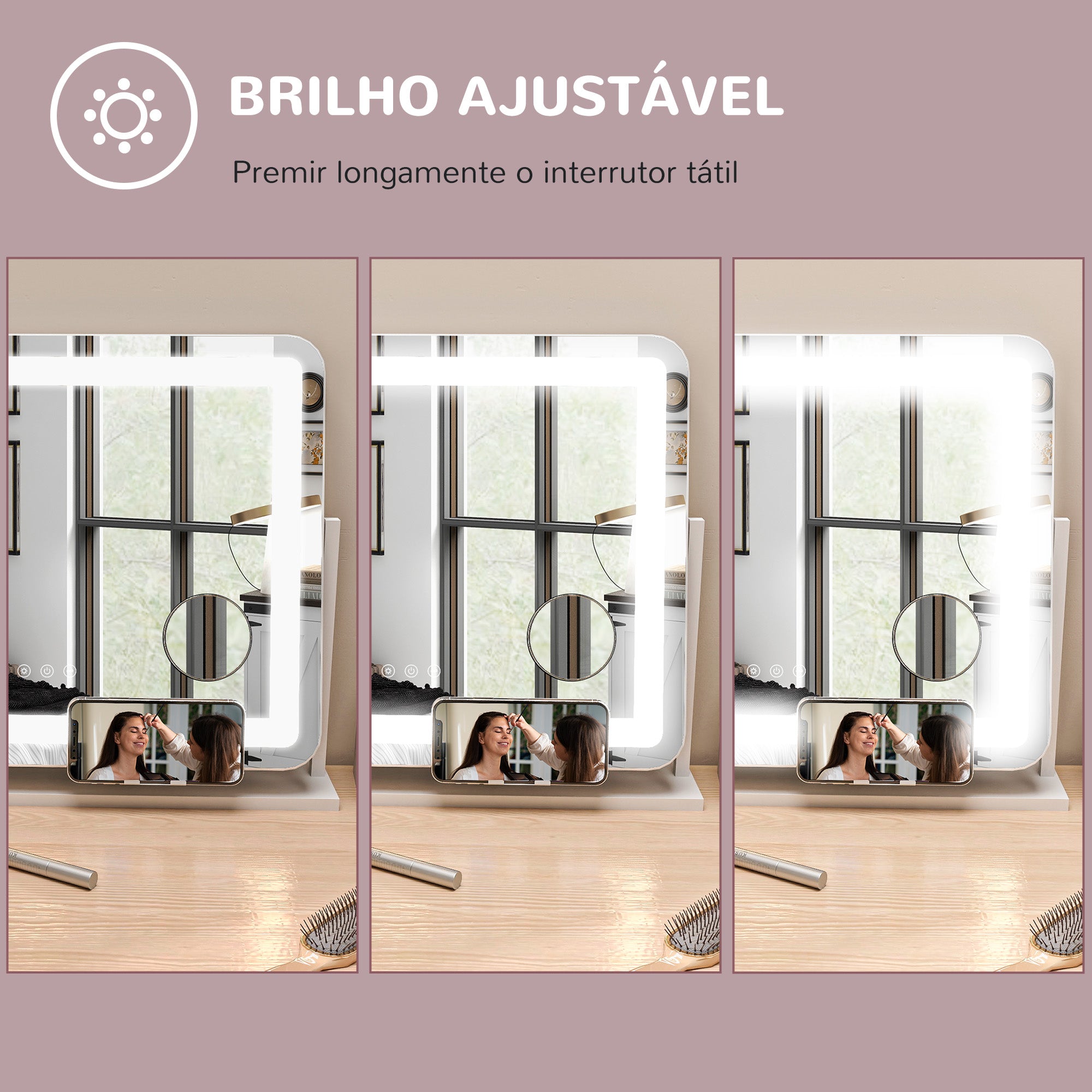 Espelho de Maquilhagem LED Giratório 58x46 cm - Branco