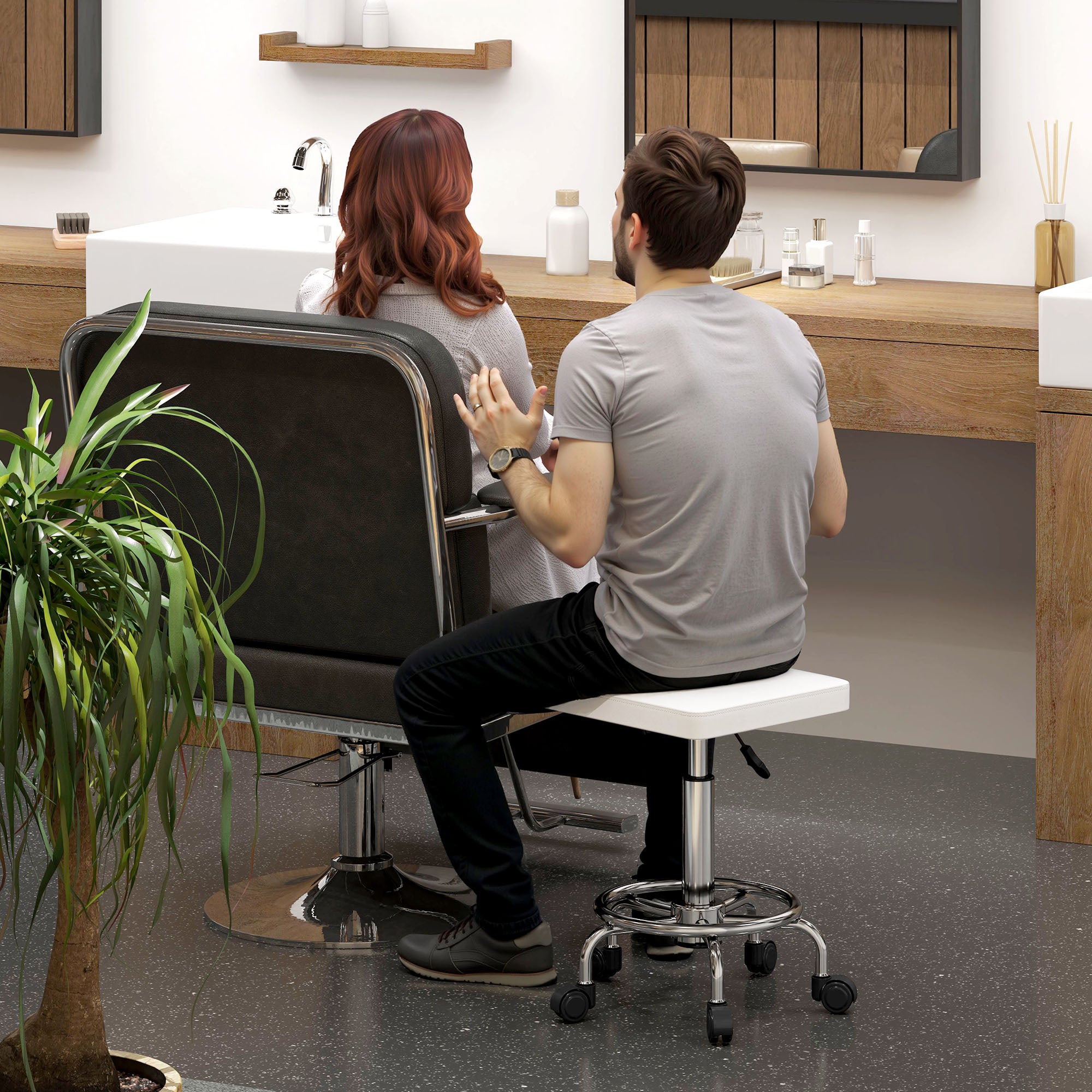 Banco Giratório com Rodas Branco 34x34x50-66 cm