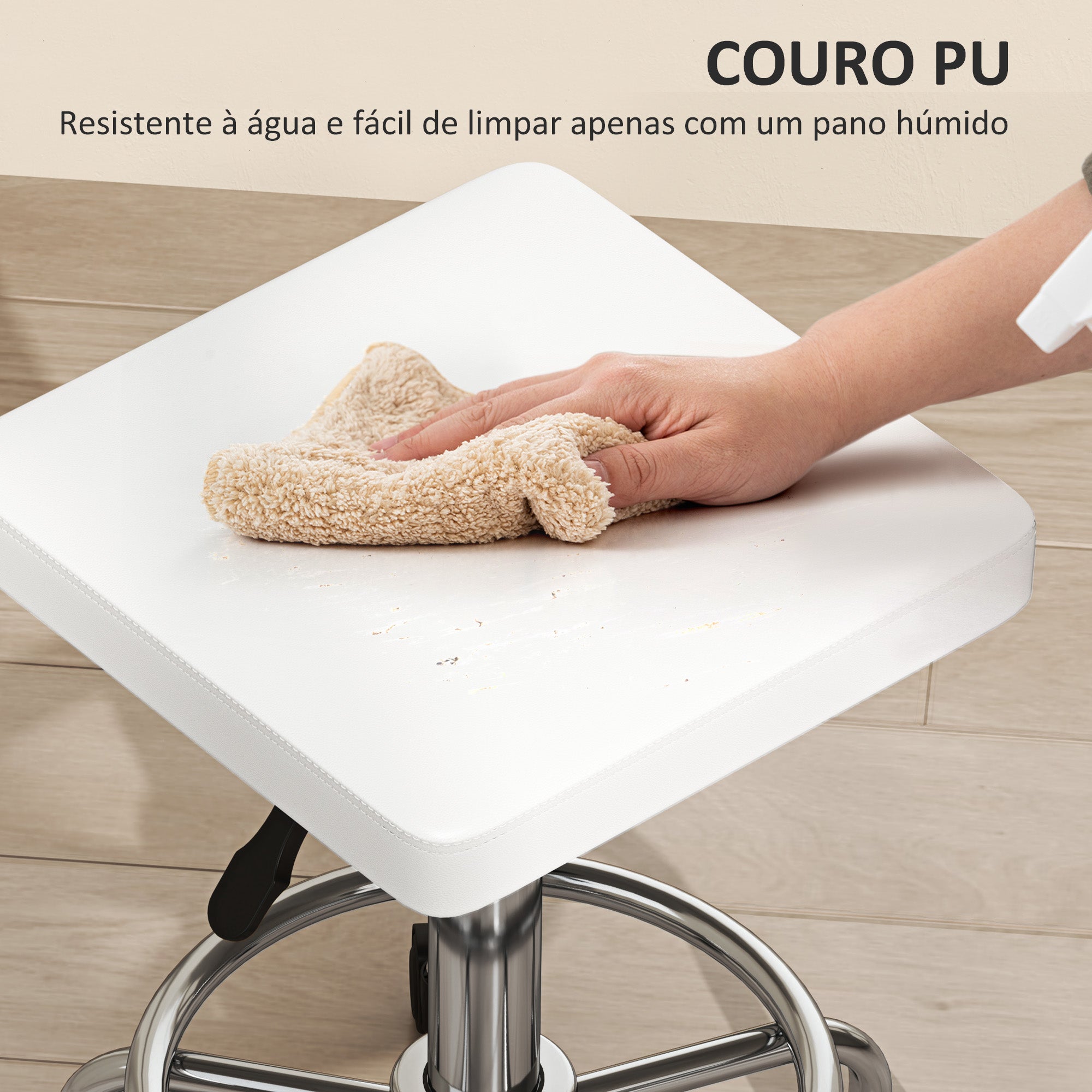 Banco Giratório com Rodas Branco 34x34x50-66 cm