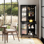 Armário de Despensa de Cozinha com 4 Portas Estante Ajustável com Pernas Metálicas para Sala de Jantar 80 x 40 x 178,5 cm Preto