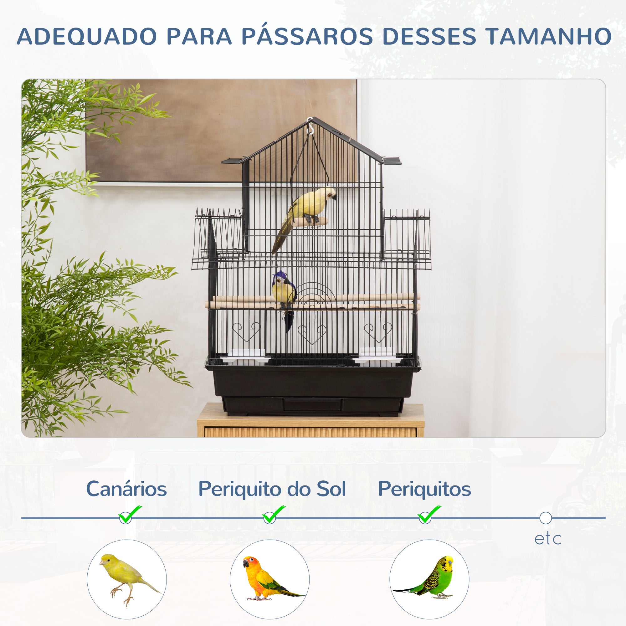 Gaiola para Pássaros - 50,5x41x63cm - Preto