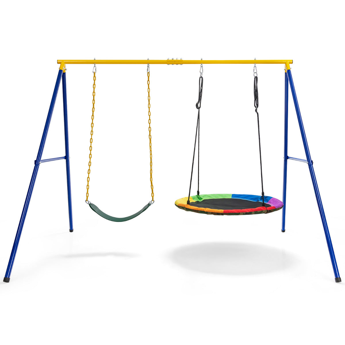 Conjunto de 2 Baloiços de Jardim Exterior em Aço para Crianças até 300 kg com Estrutura Cordas Ajustáveis 249x185x181,5 cm