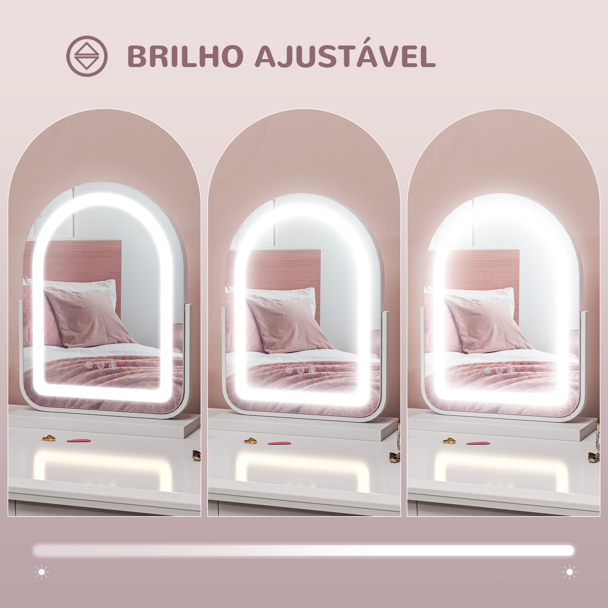 Espelho de Maquilhagem LED Giratório 360° – 33x44,5x12 cm – Branco – Vidro e metal