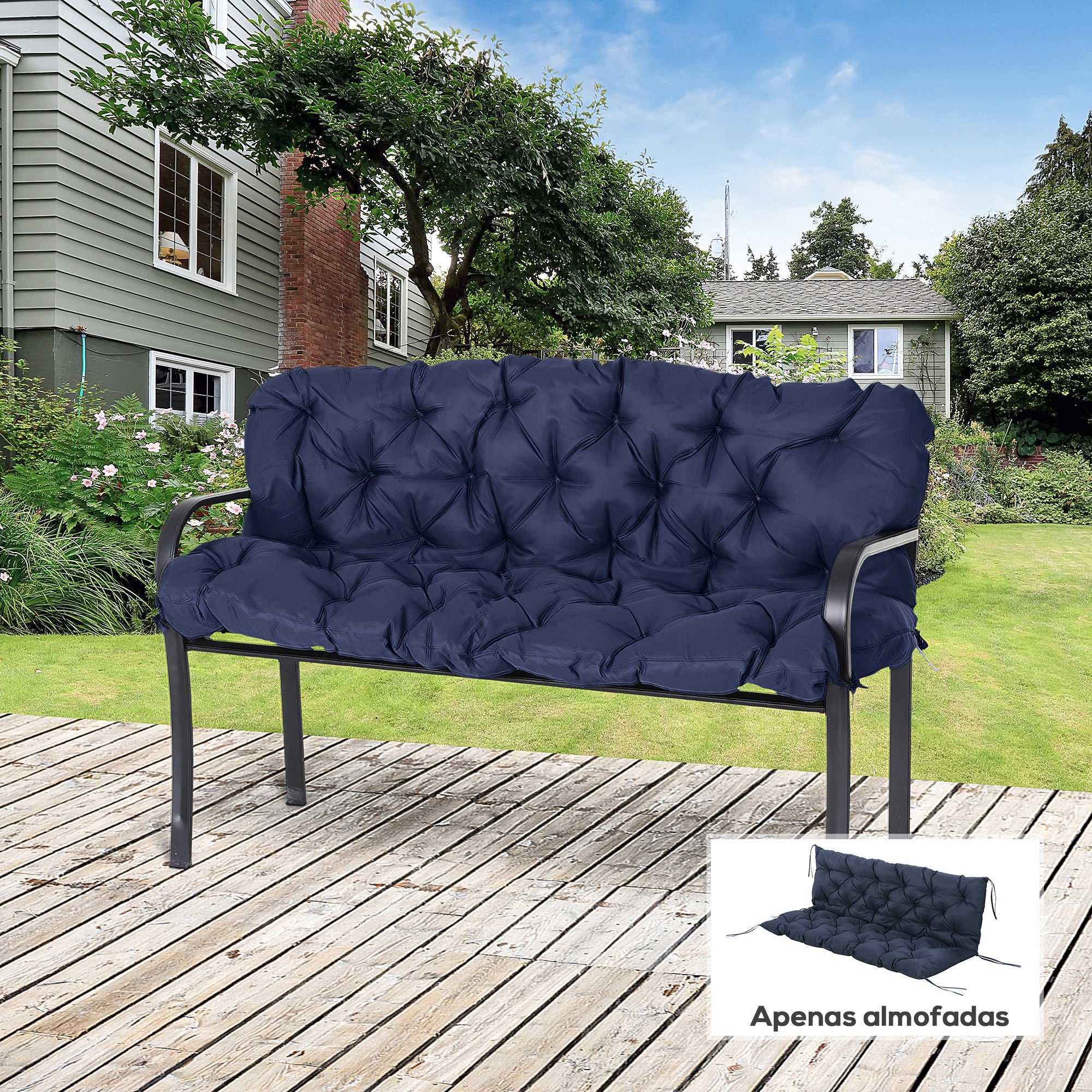 Almofada para Banco 150x98x8cm Azul Marrinho