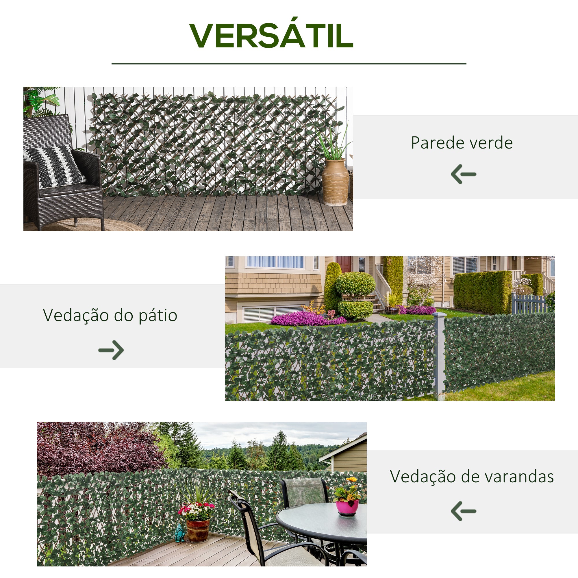 Vedação com Treliça Expansível 295x70 cm Verde e Madeira