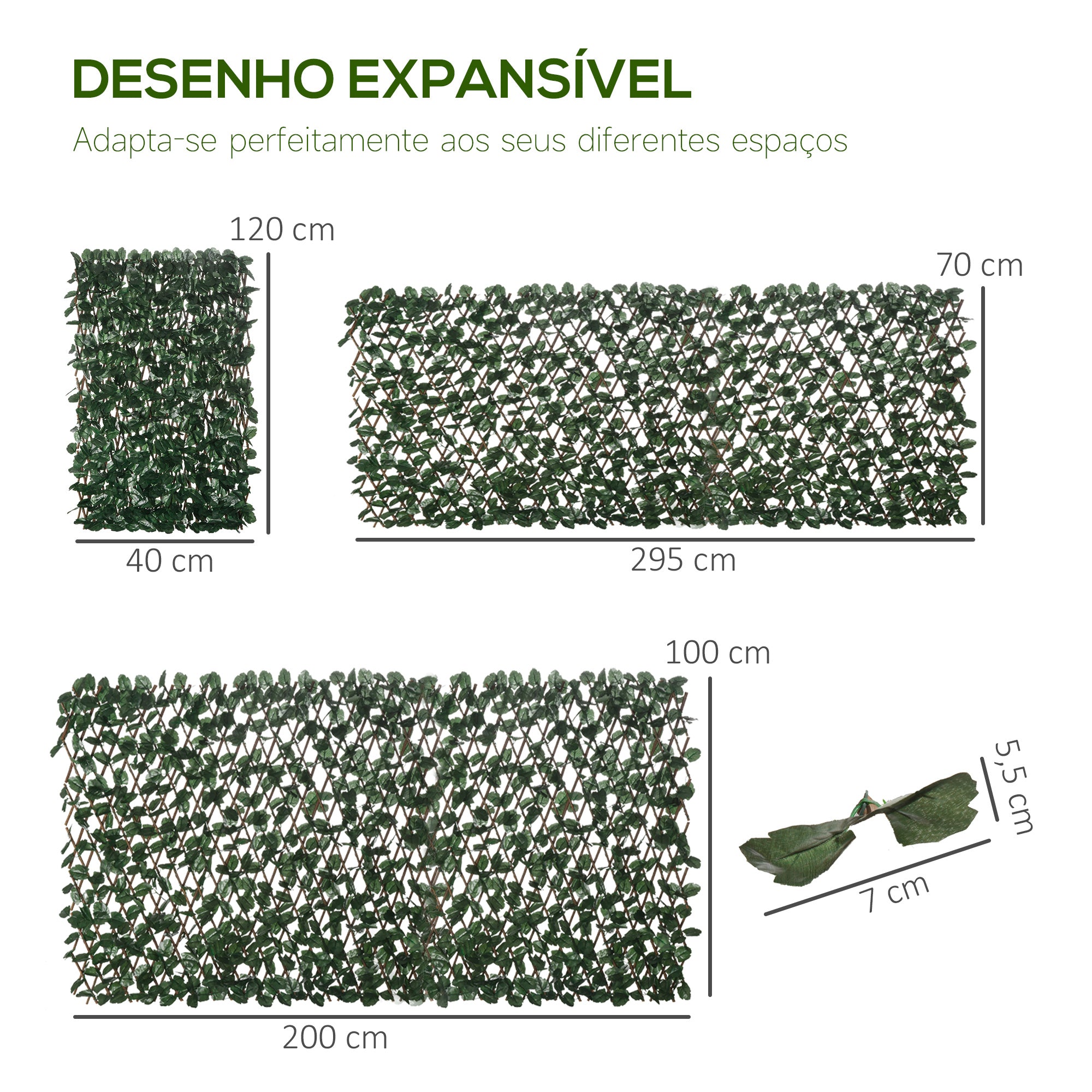 Vedação com Treliça Expansível 295x70 cm Verde e Madeira
