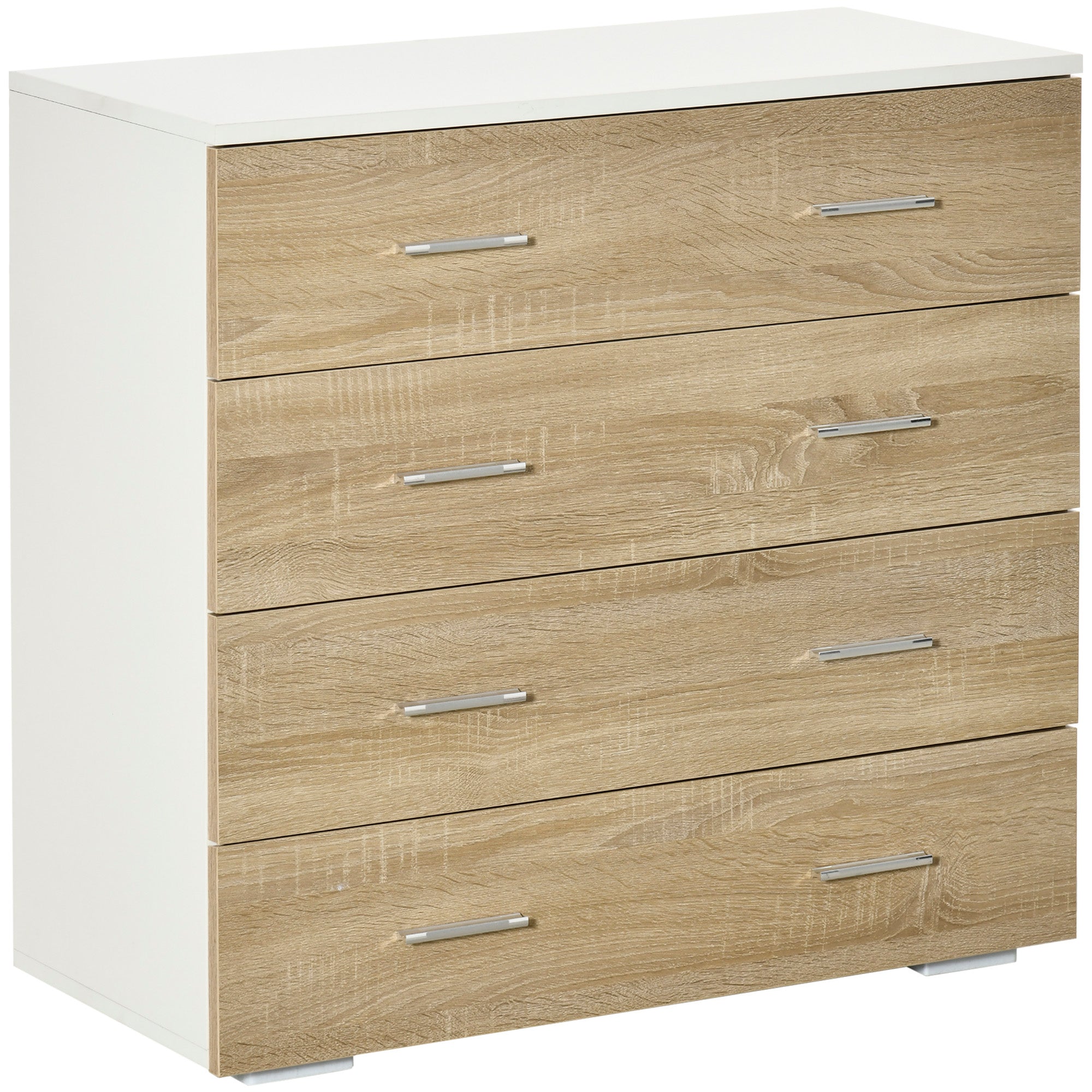 Cómoda Moderna com 4 Gavetas 76x35x72cm - Cor Carvalho e Branco