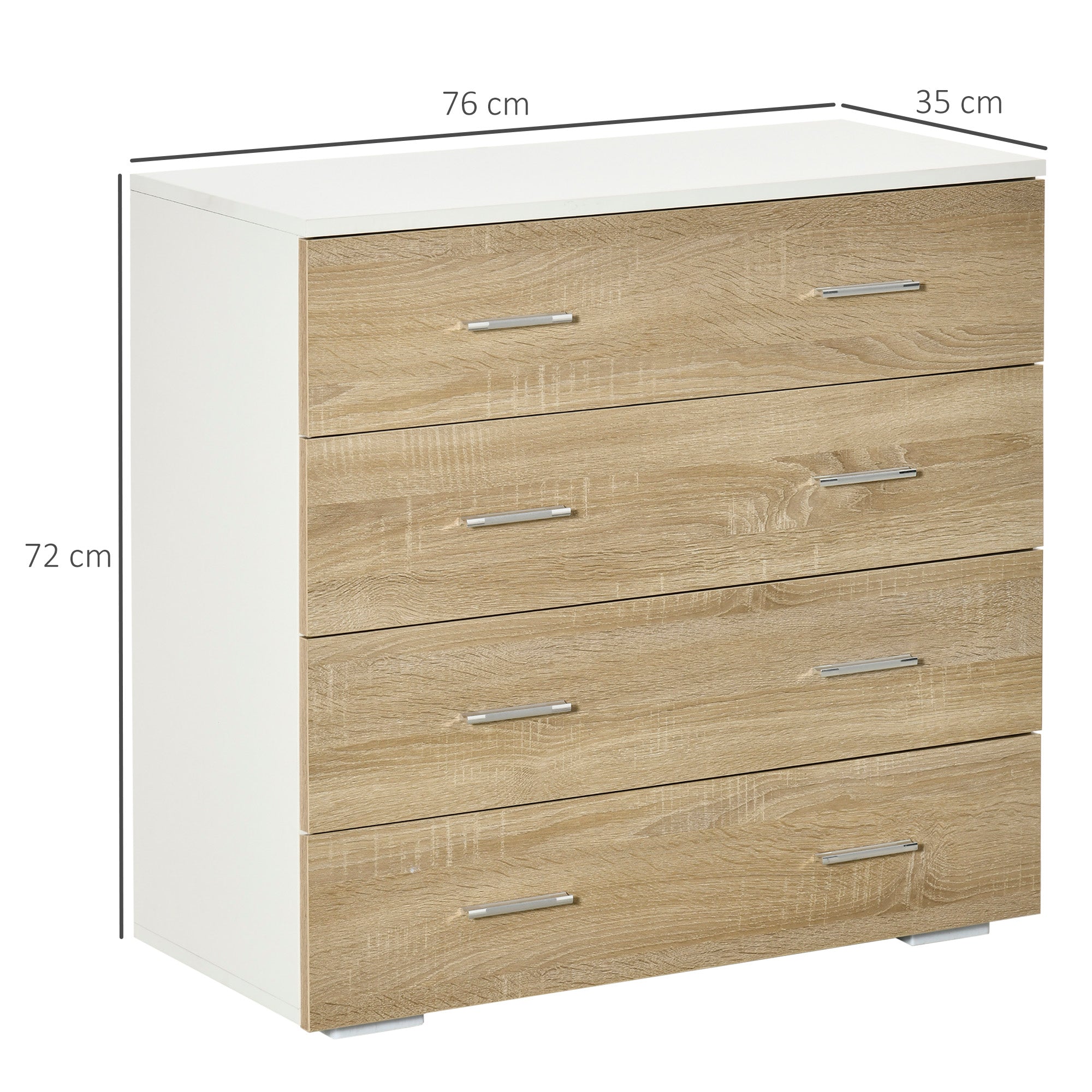 Cómoda Moderna com 4 Gavetas 76x35x72cm - Cor Carvalho e Branco
